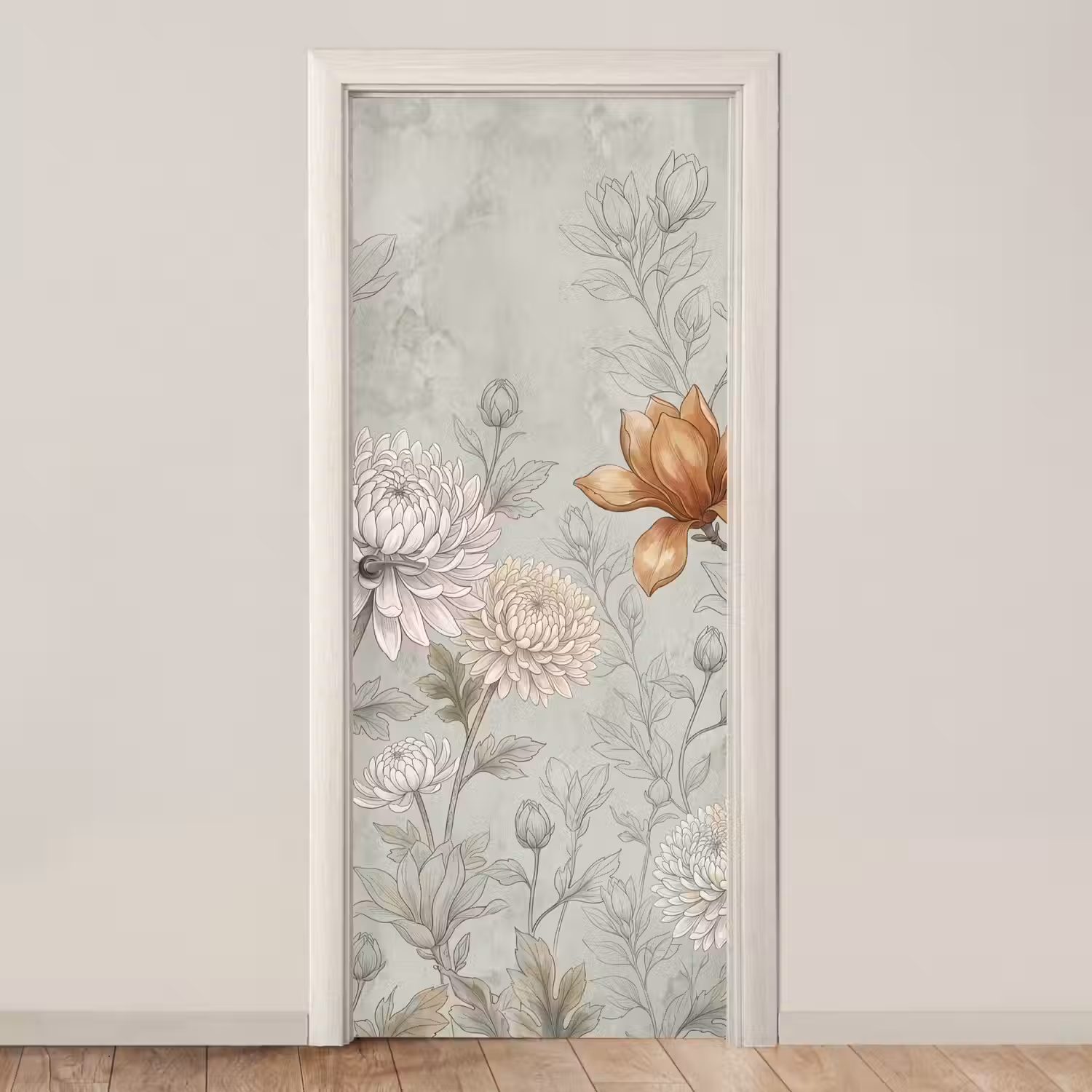 Illustratie - Bloemen - Groen deurposter klein -3d_beige