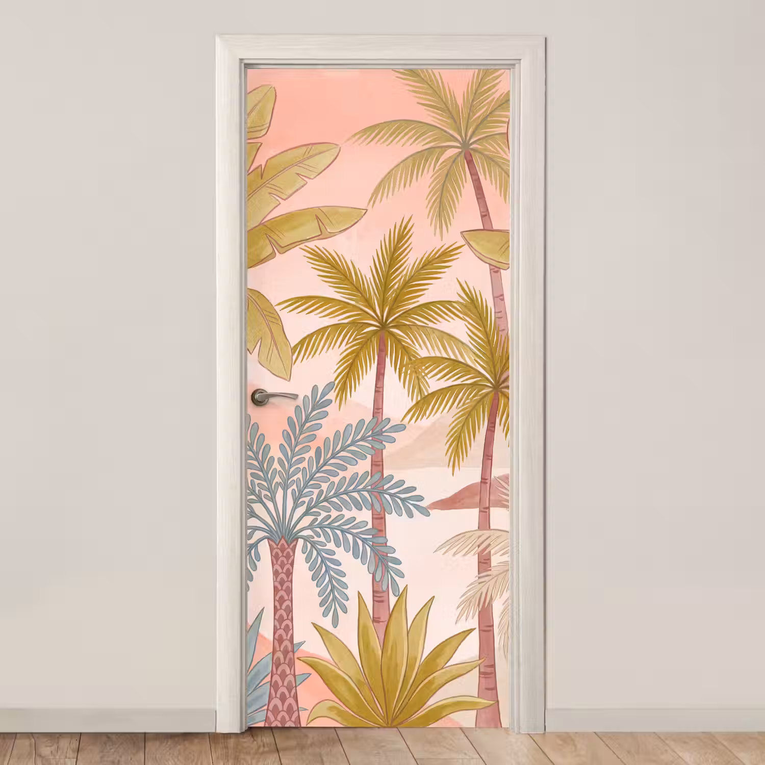 Illustratie - Palmbomen - Kleurrijk deurposter klein -3d_beige