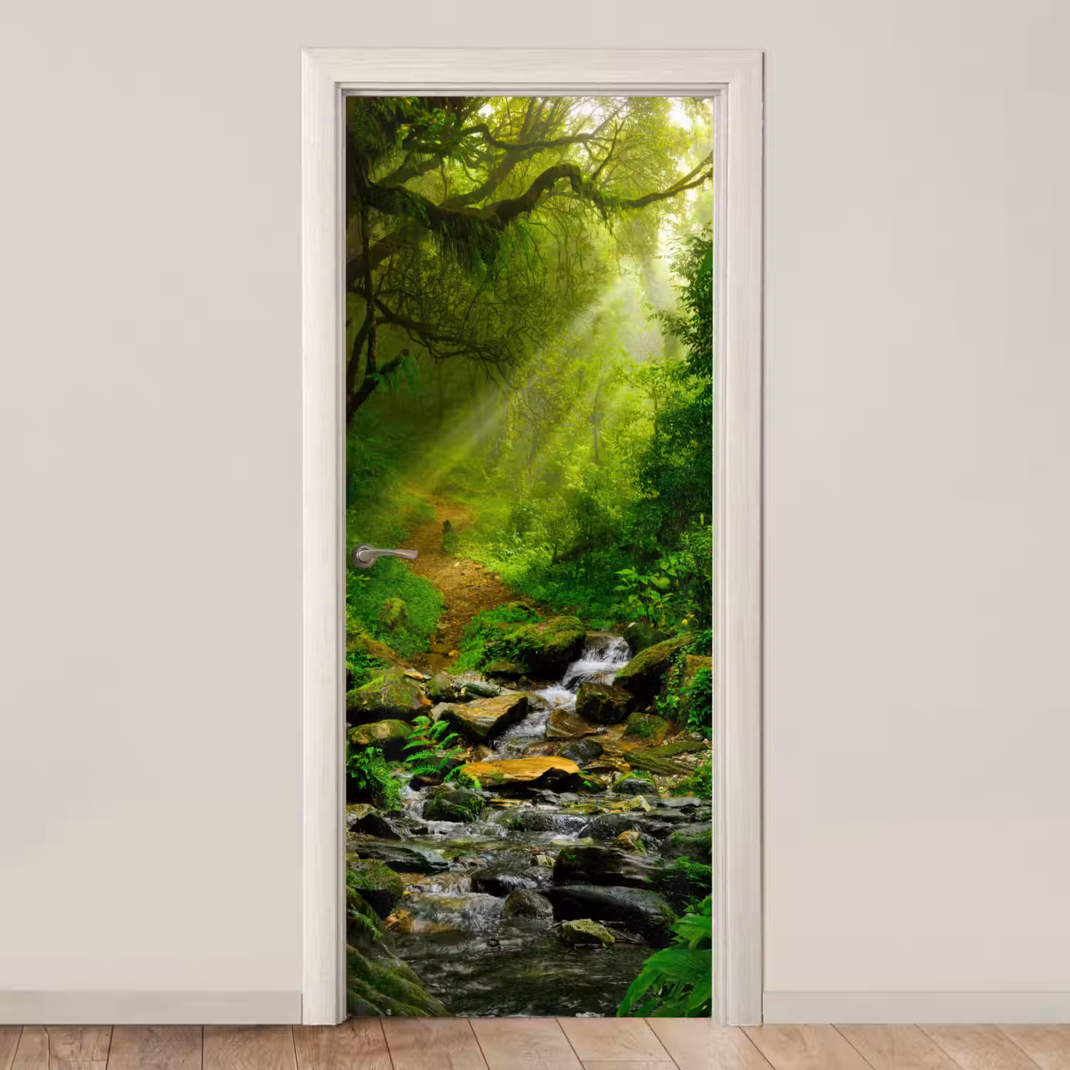 Jungle - Groen - Waterval - Natuur deurposter klein -3d_beige