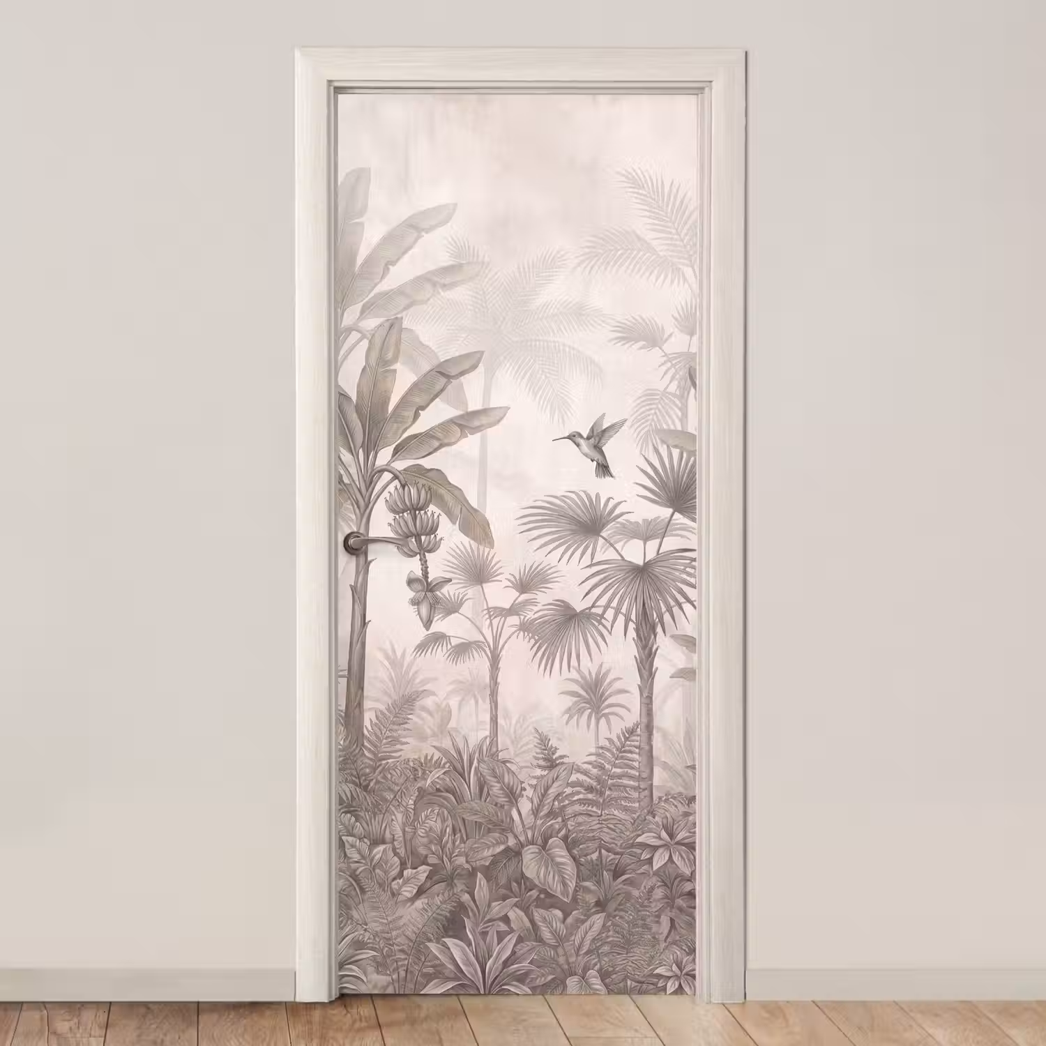 Jungle - Banenboom - Kolibrie - Beige deurposter klein -3d_beige