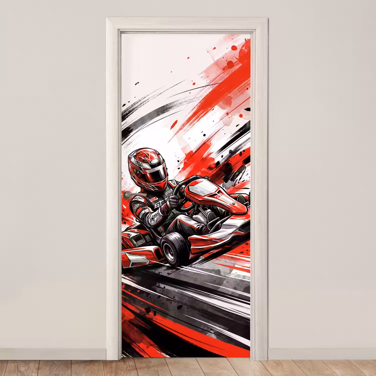 Kart - Coureur - Snelheid - Rood deurposter klein -3d_beige