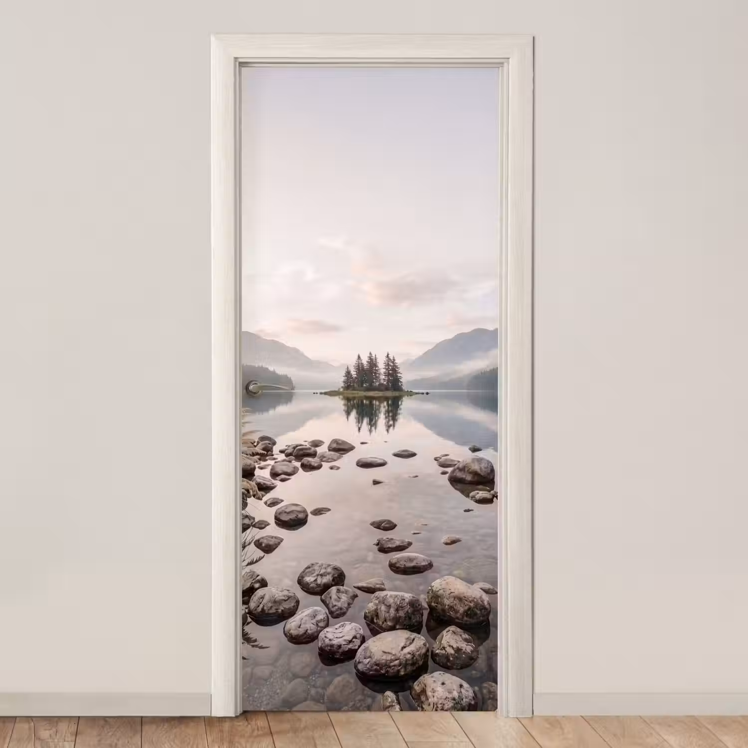 Meer - Bergen - Landschap - Groen deurposter klein -3d_beige