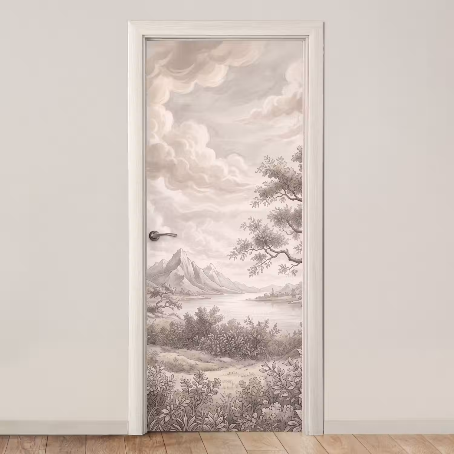 Landschap - Bergen - Meer - Natuur deurposter klein -3d_beige