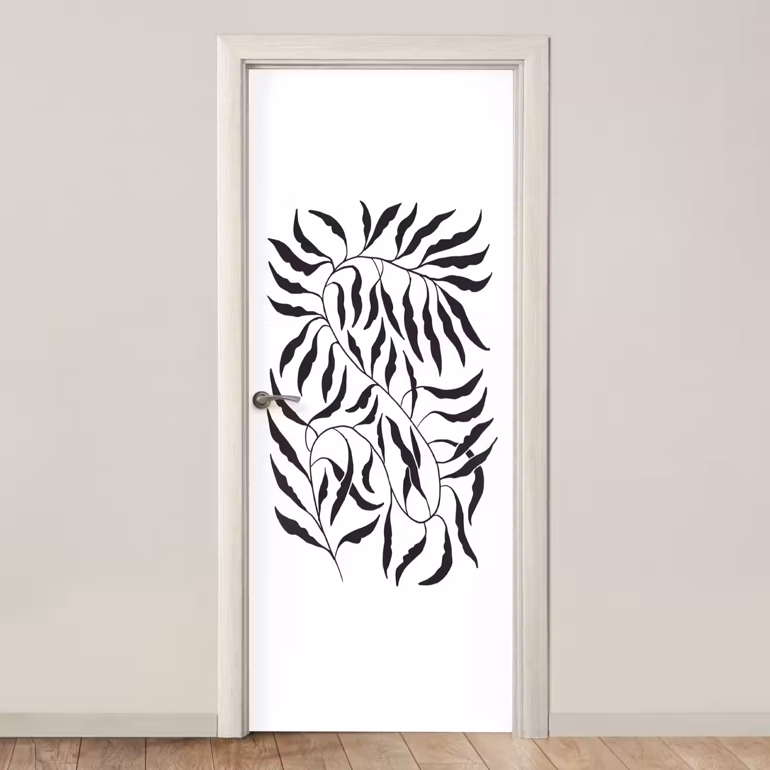 Bladeren - Planten - Bohemian - Wit - Abstract deurposter klein -3d_beige