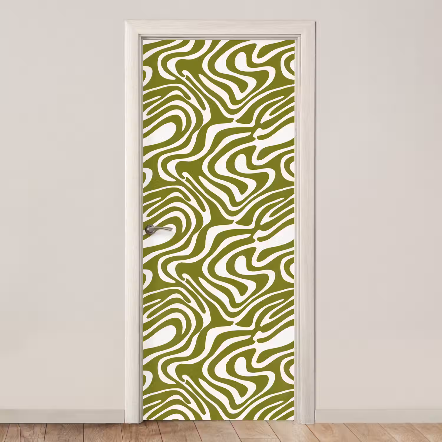 Lijnpatroon - Groen - Organisch deurposter klein 289 -3d_beige
