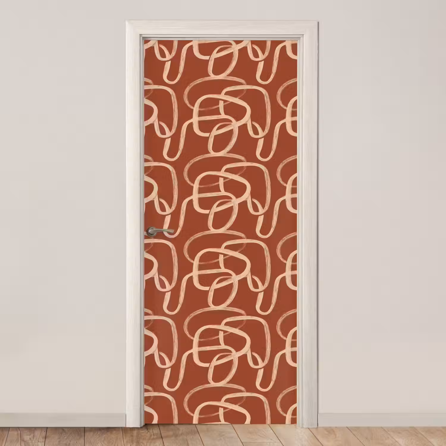 Lijnen - Abstract - Organisch - Terracotta - Crème deurposter klein 289 -3d_beige