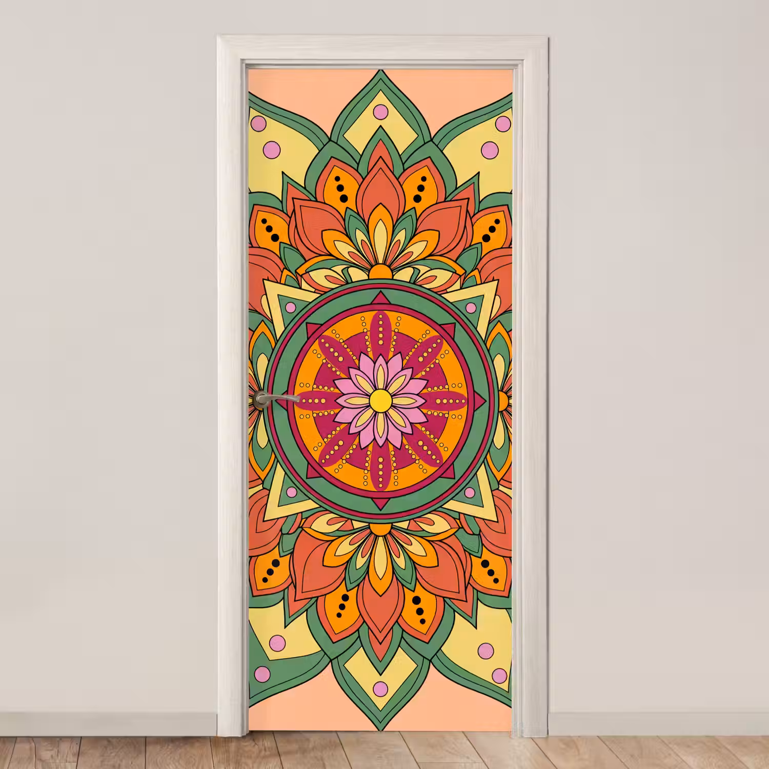 Mandala - Bloemen - Abstract - Kleurrijk deurposter klein -3d_beige