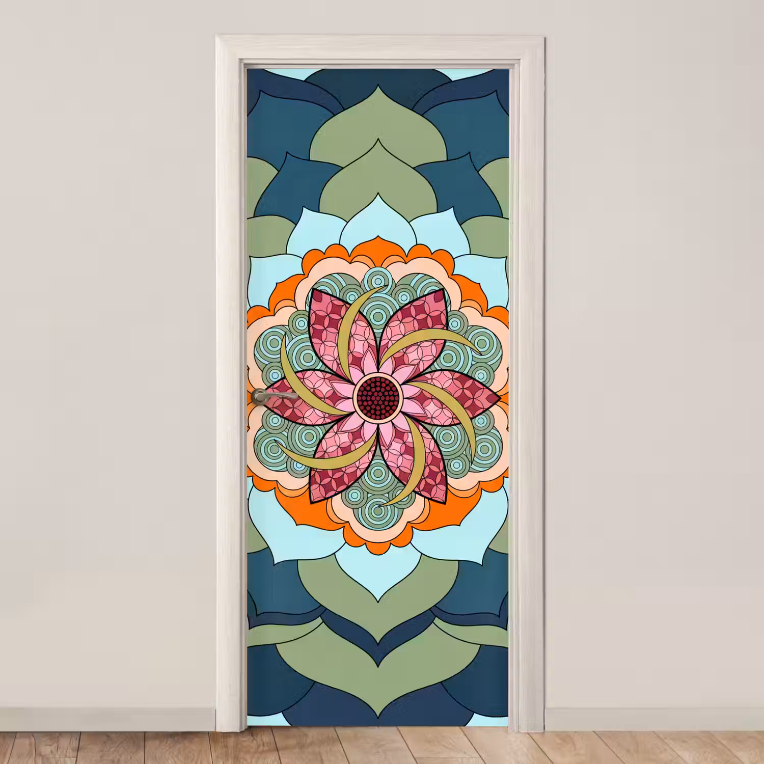 Mandala - Geometrisch - Kunst - Decoratief - Kleurrijk deurposter klein -3d_beige
