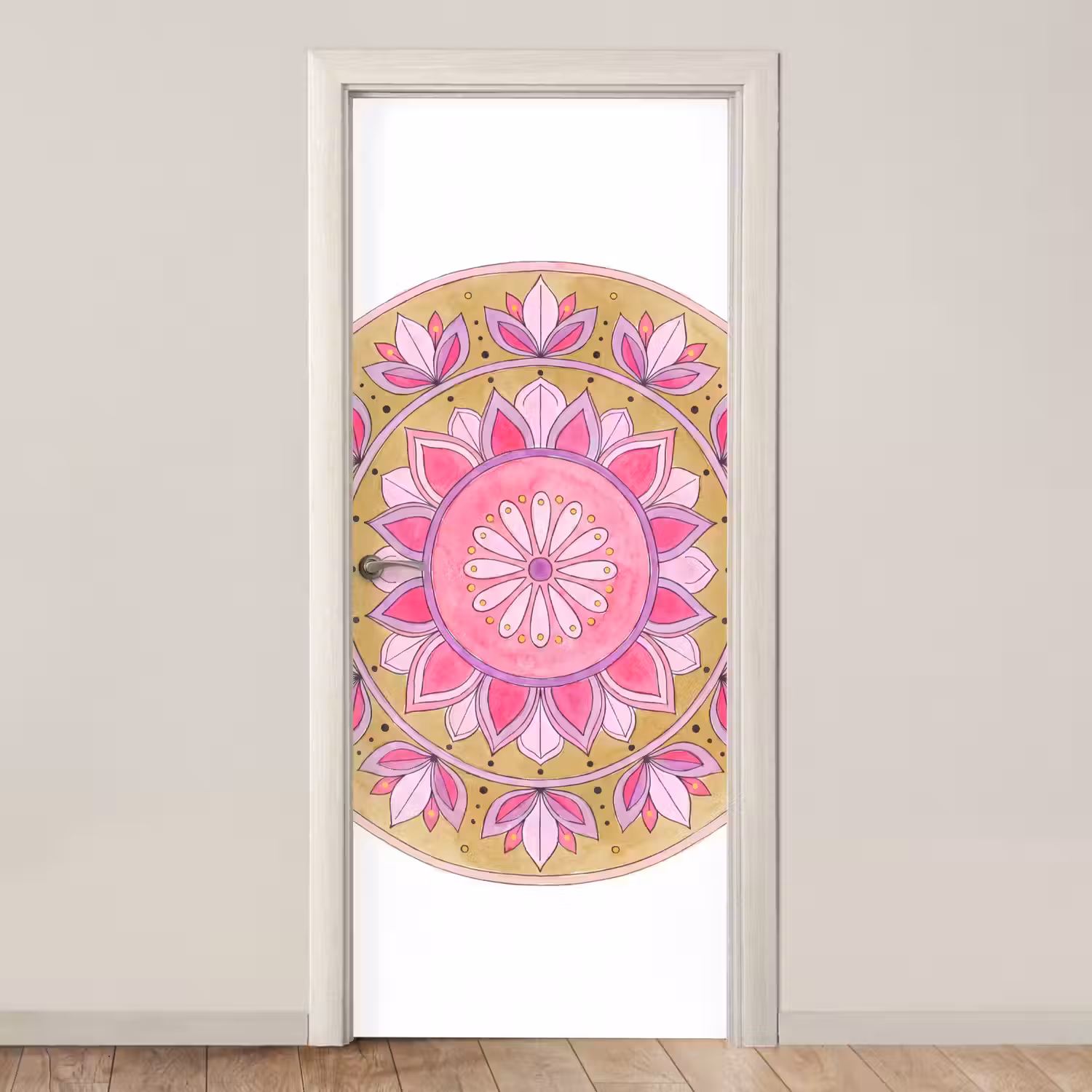 Mandala - Patroon - Kunst - Aquarel - Roze deurposter klein -3d_beige