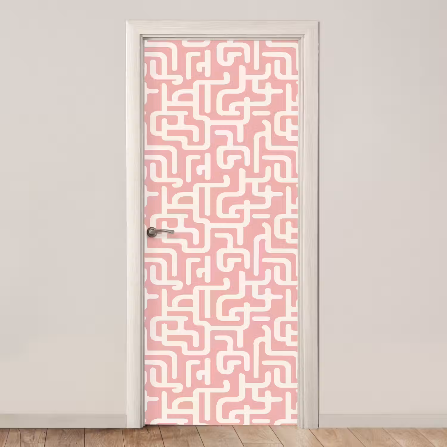 Doolhofpatroon - Roze - Wit - Abstract deurposter klein 289 -3d_beige