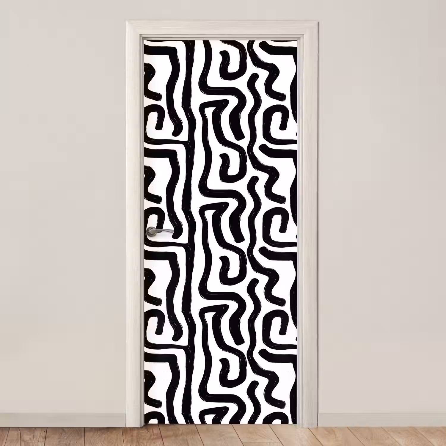 Modern - Lijnen - Zwart deurposter klein 289 -3d_beige