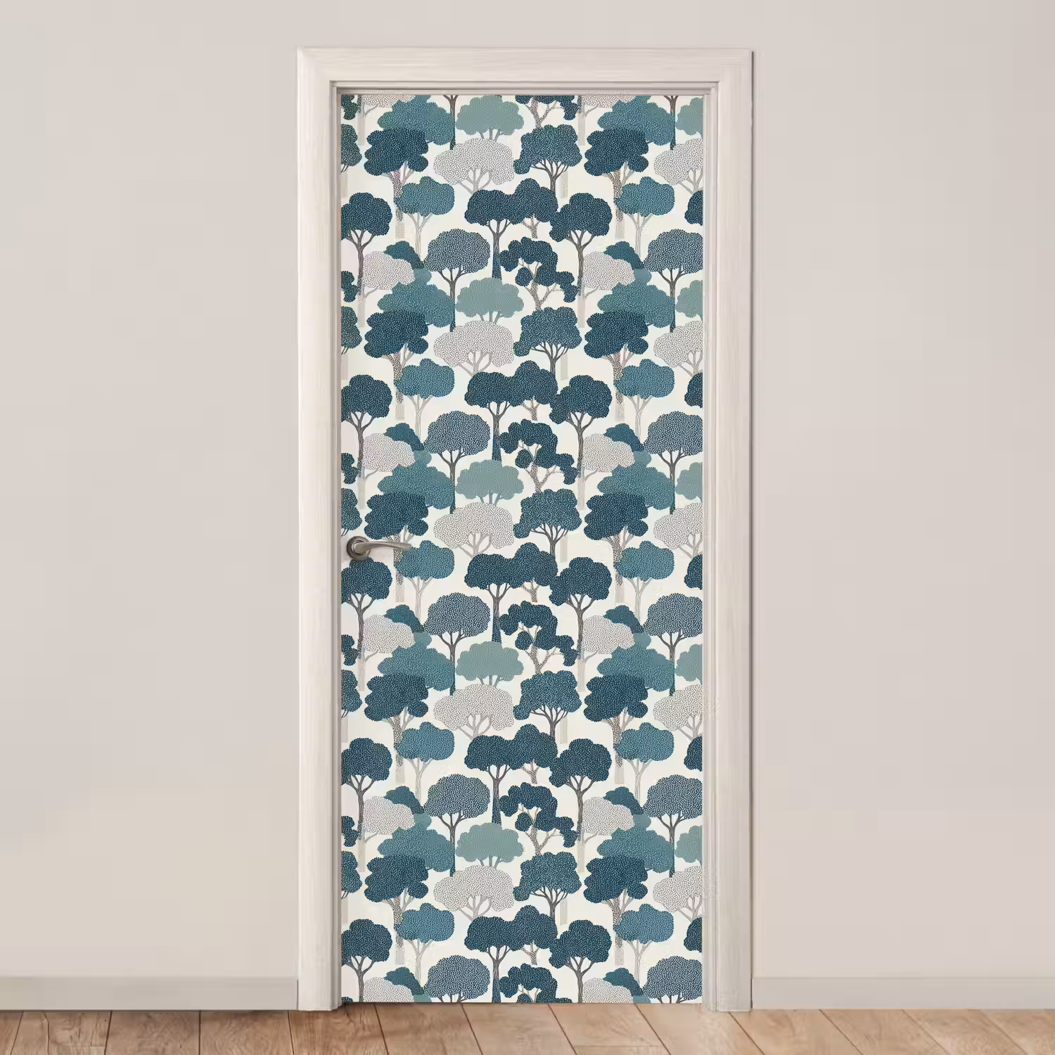Modern - Bomen - Bos - Patroon - Blauw deurposter klein 289 -3d_beige
