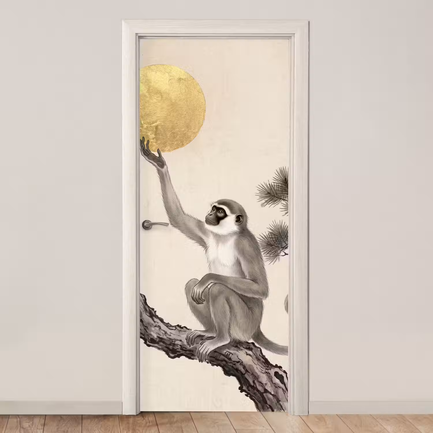 Aap - Maan - Goud deurposter klein -3d_beige