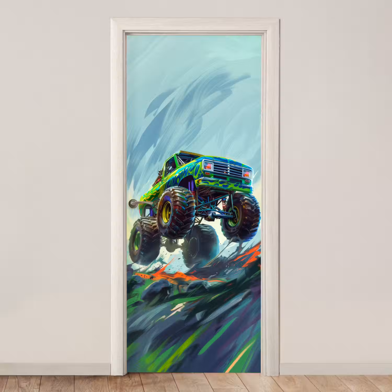 Monstertruck - Auto - Jongens - Groen deurposter klein -3d_beige