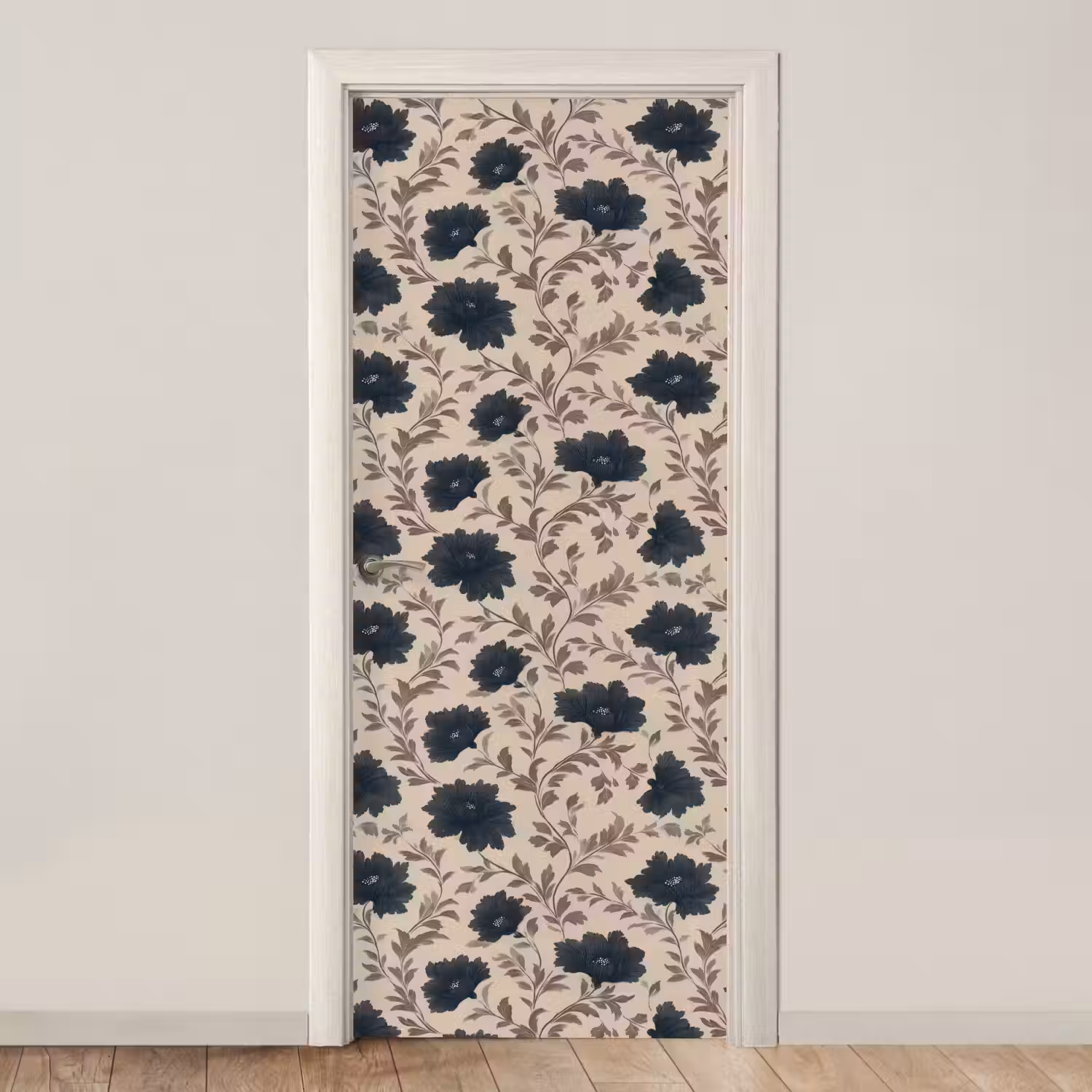 Motief - Bloemen - Zwart - Beige deurposter klein 289 -3d_beige