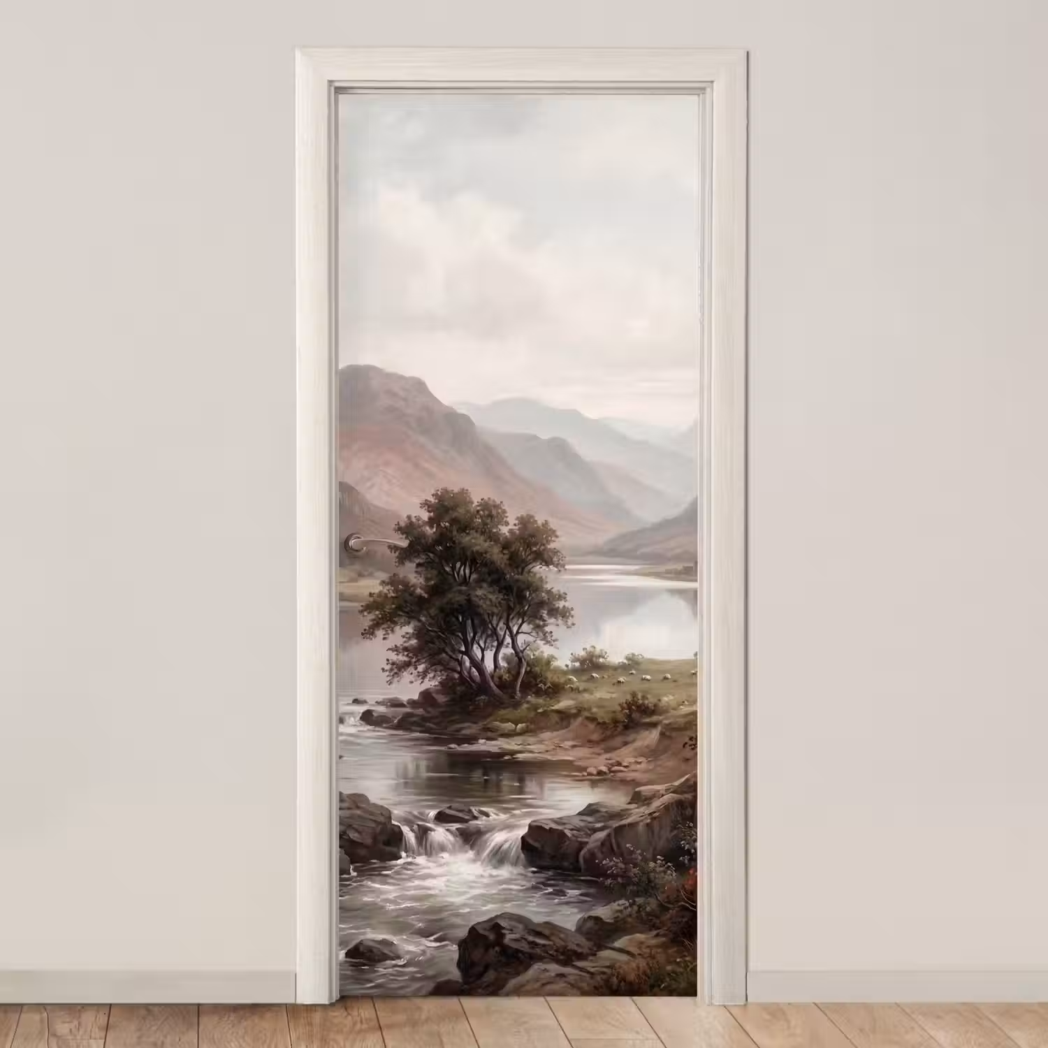 Berglandschap - Meer - Bergen - Vallei - Klassiek deurposter klein -3d_beige