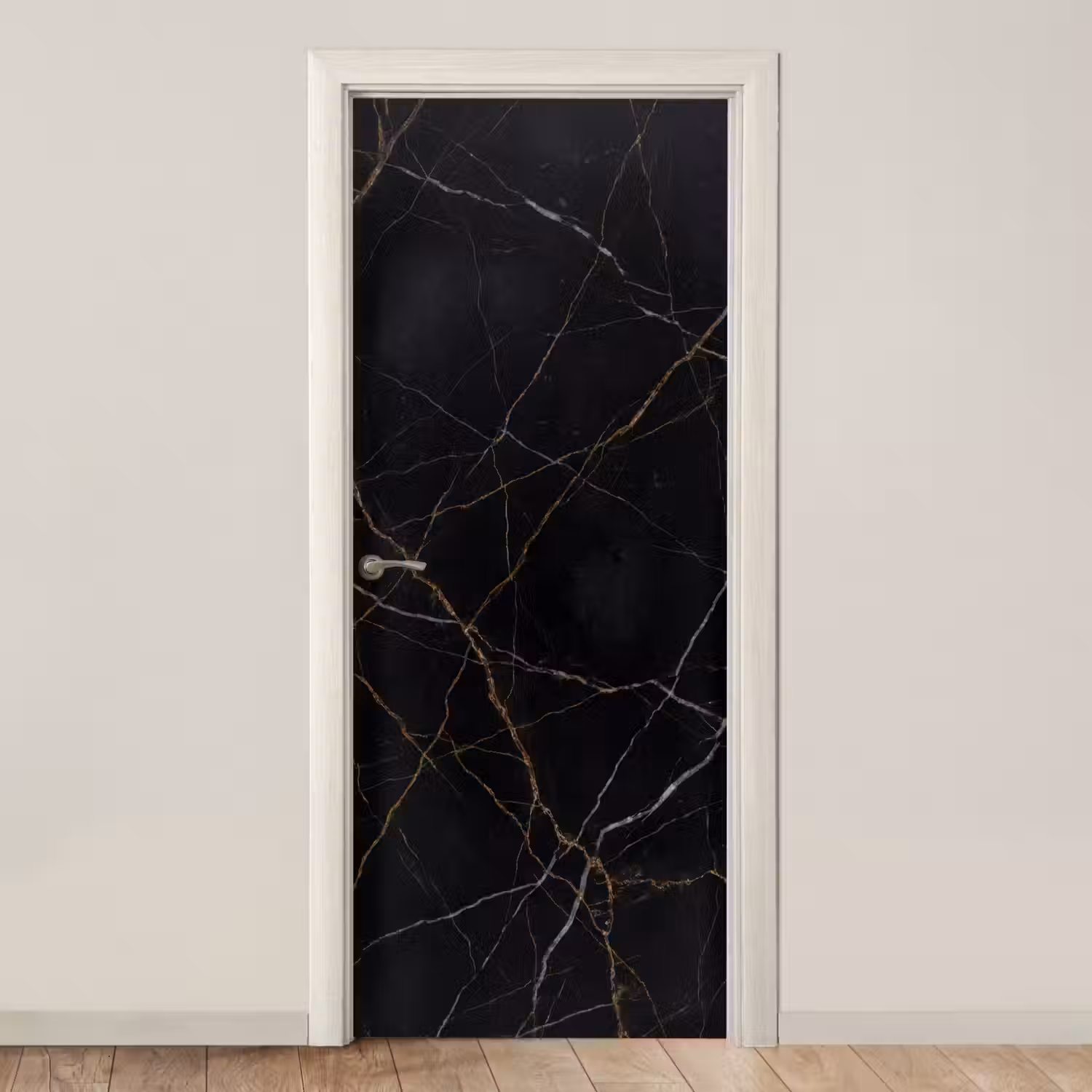 Natuursteen - Marmerpatroon - Abstract - Modern - Zwart - Goud deurposter klein -3d_beige
