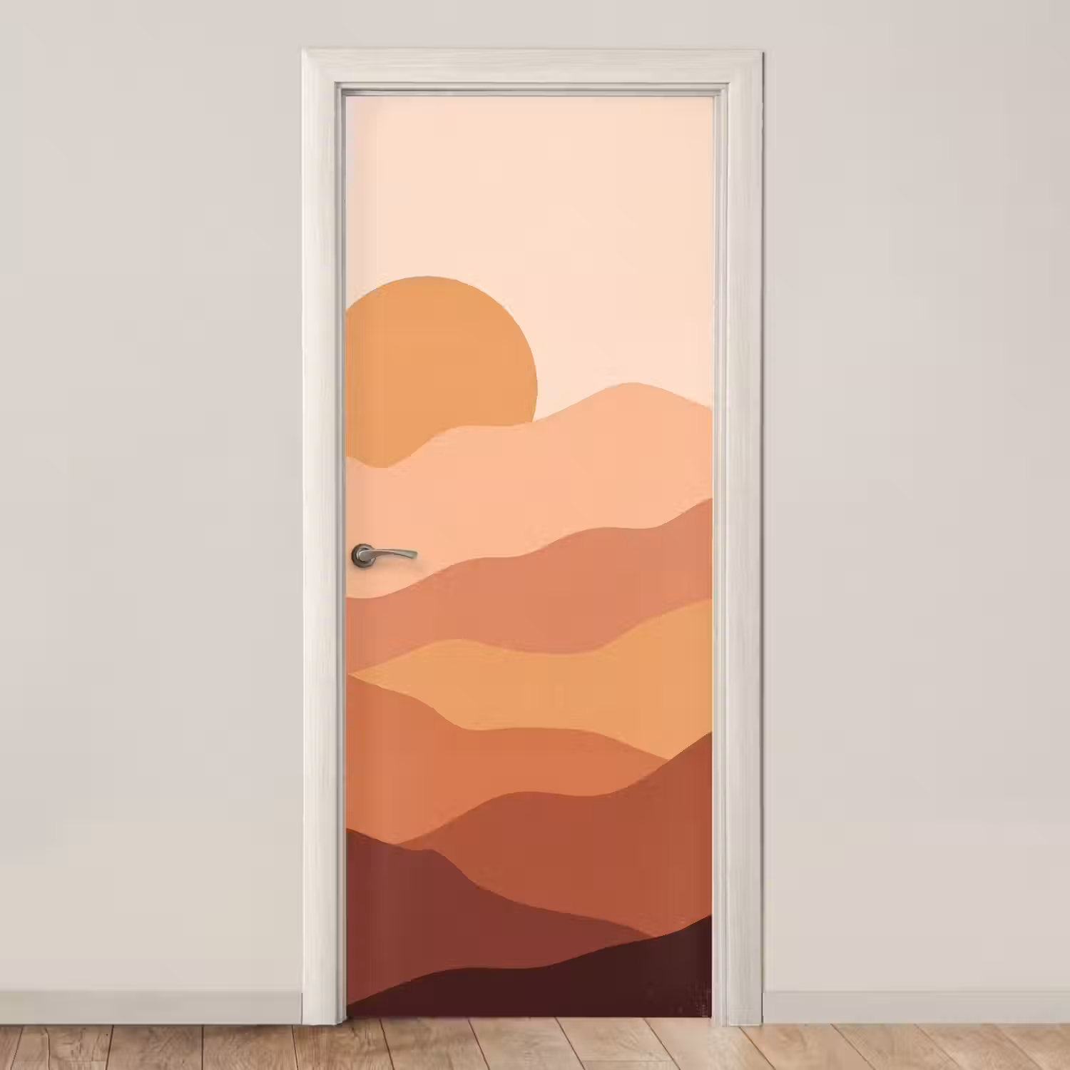 Natuur - Heuvels - Abstract - Modern - Oranje deurposter klein -3d_beige