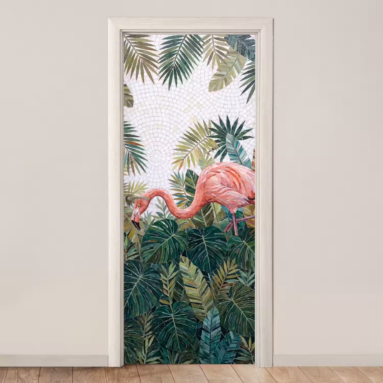 Natuur - Bladeren - Abstract - Groen - Vogel deurposter klein -3d_beige