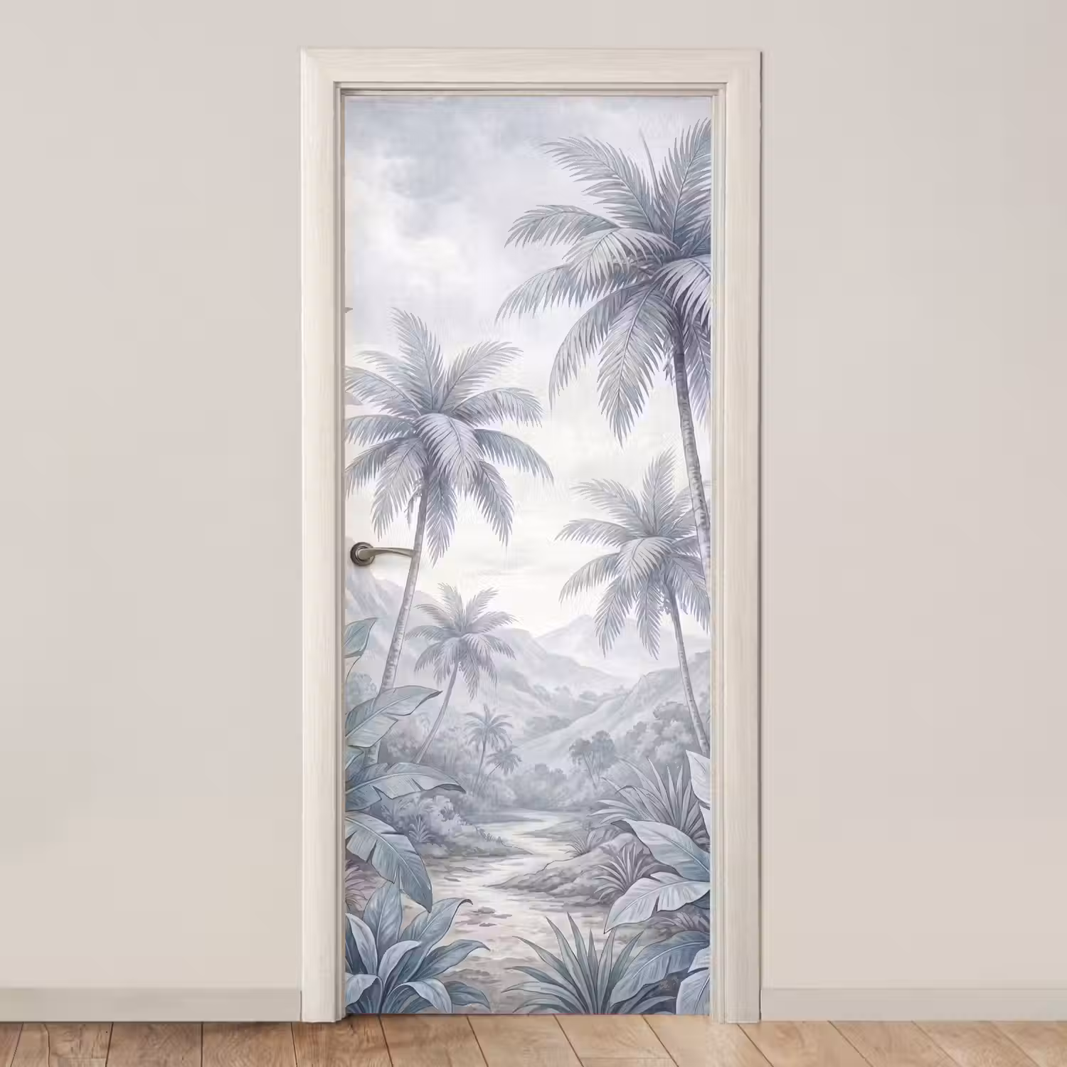 Natuur - Boom - Tropisch - Landschap - Blauw deurposter klein -3d_beige