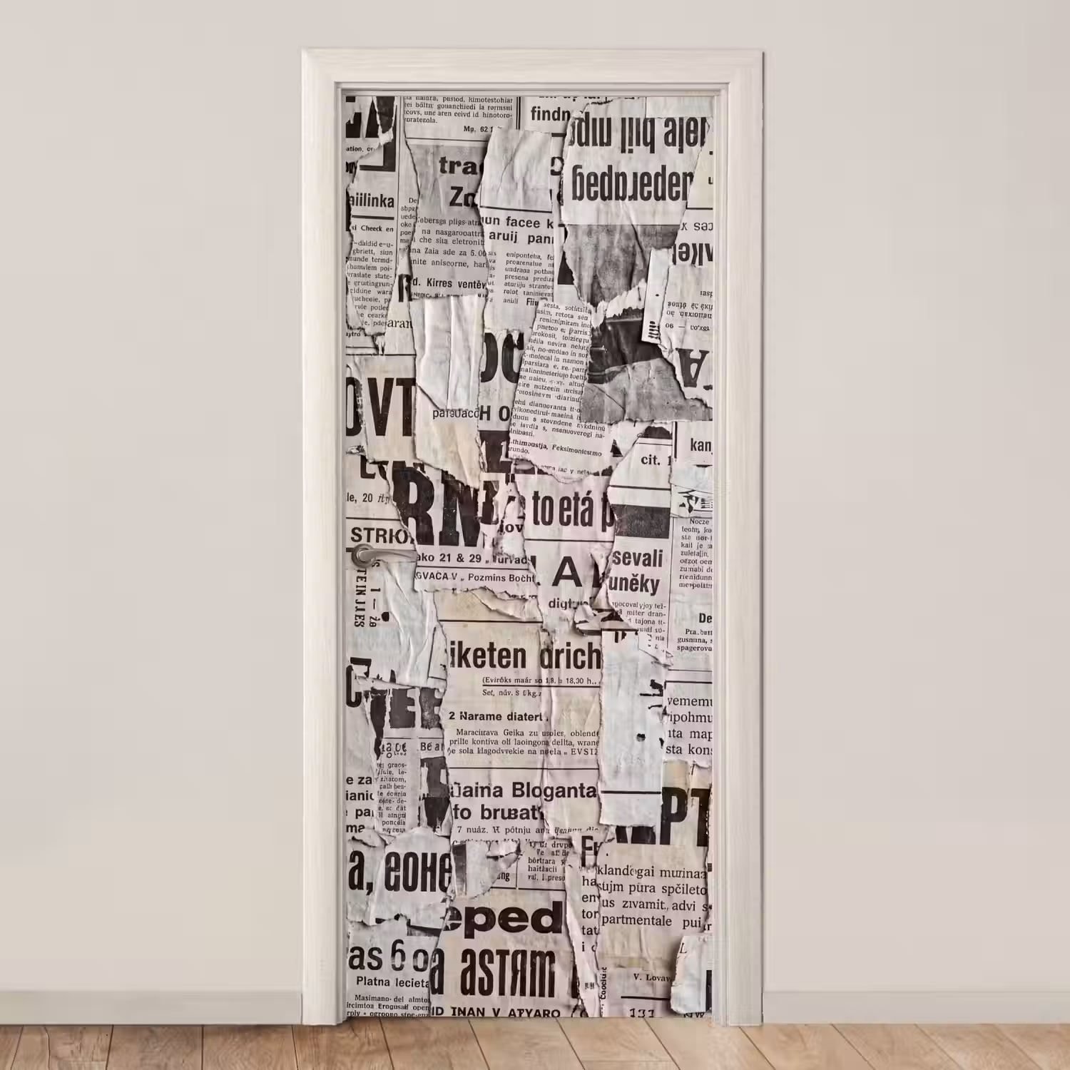 Krant - Gescheurd - Textuur - Abstract - Zwart-wit deurposter klein -3d_beige