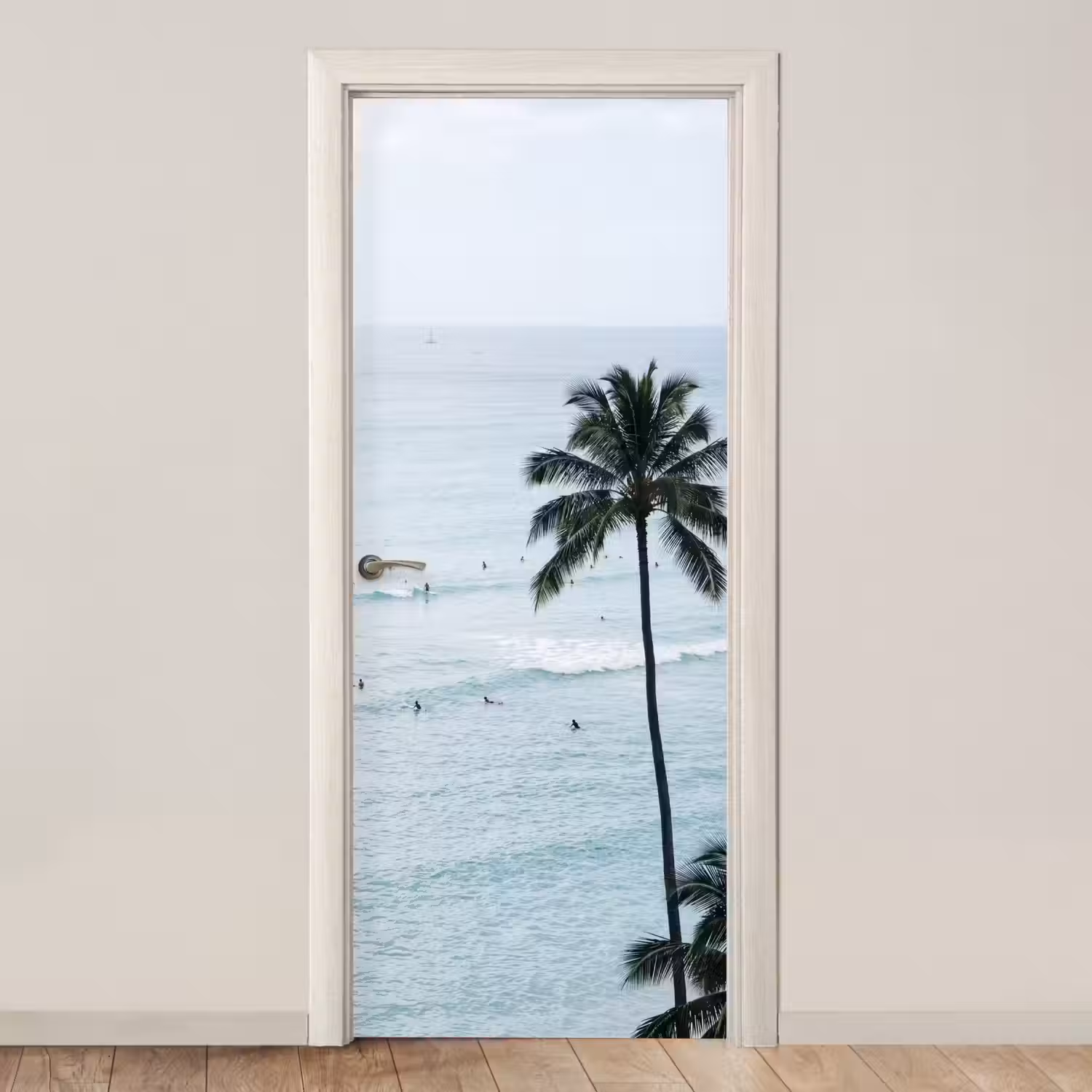 Oceaan - Palmbomen - Surfers deurposter klein -3d_beige
