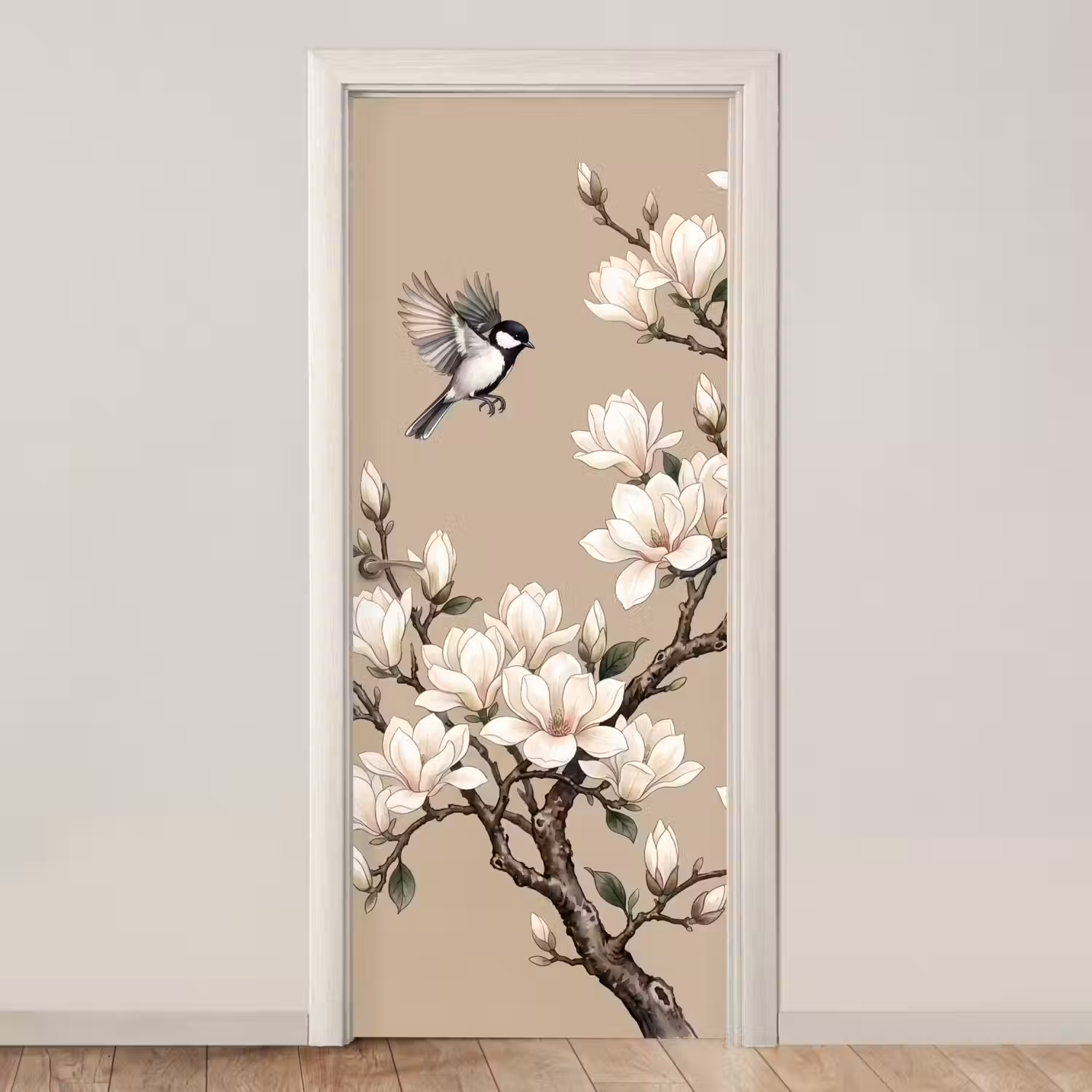Oosters - Vogels - Beige deurposter klein -3d_beige