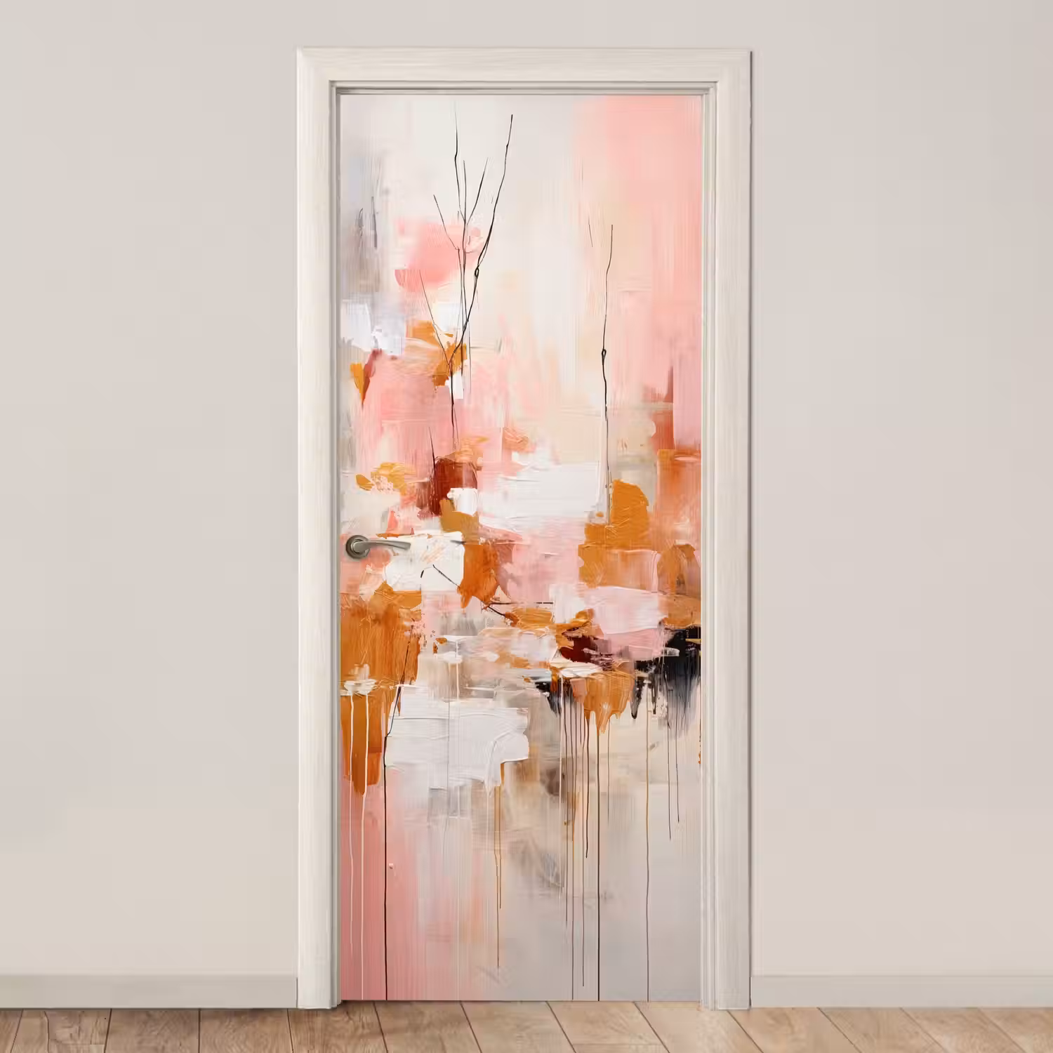 Verf - Roze - Oranje - Abstract - Kunst deurposter klein -3d_beige