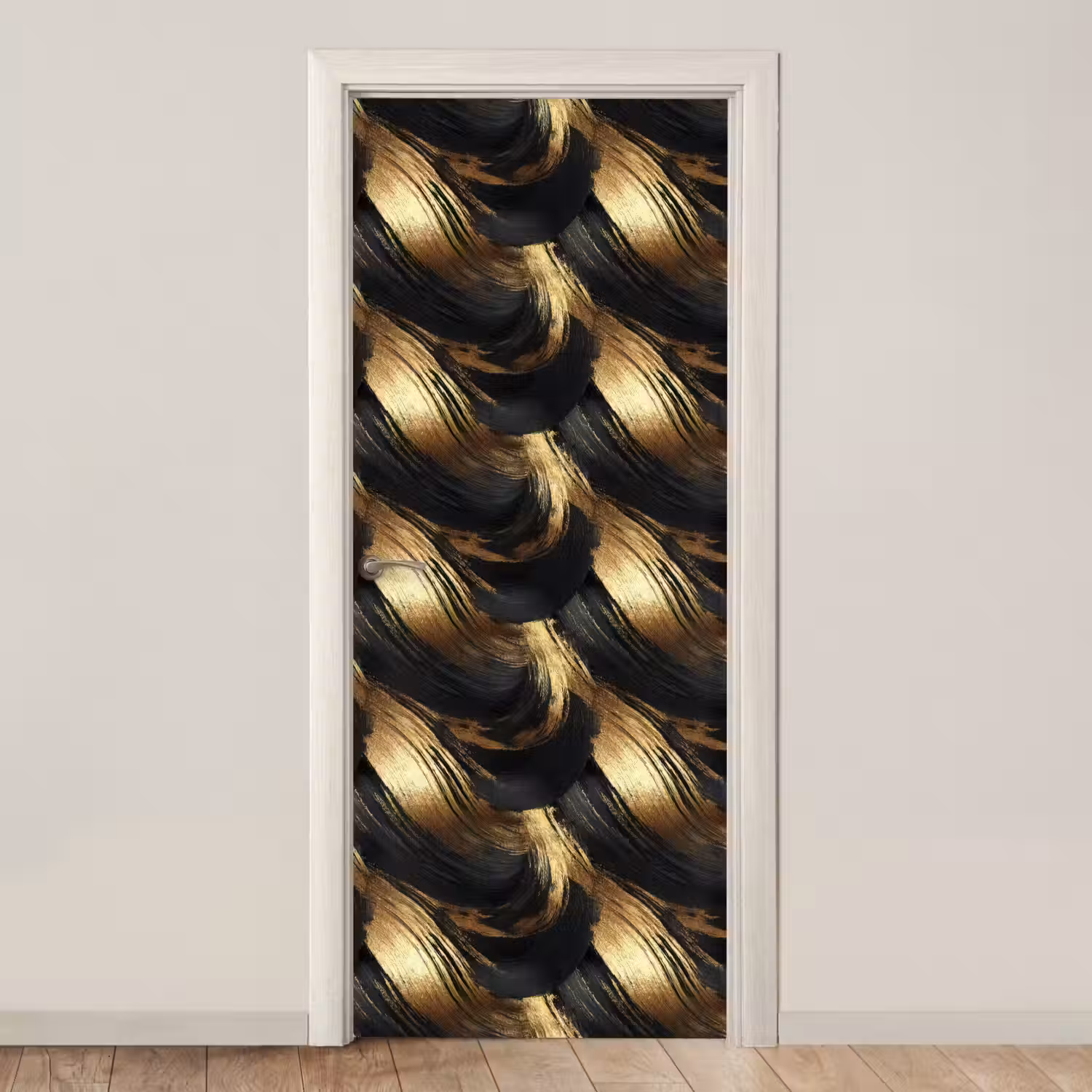Verfstreken - Abstract - Goud - Zwart deurposter klein 289 -3d_beige