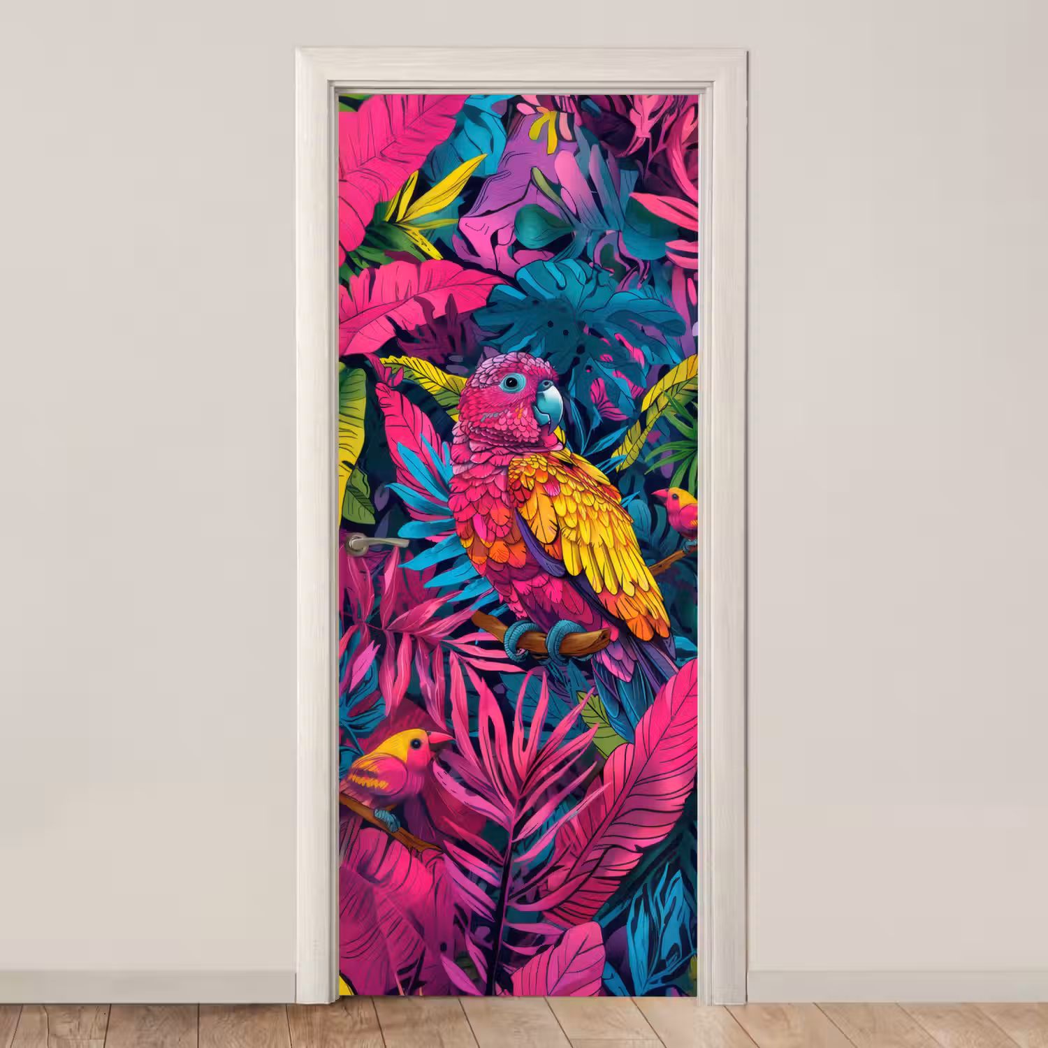 Papegaai - Tropisch - Jungle - Kleurrijk deurposter klein -3d_beige