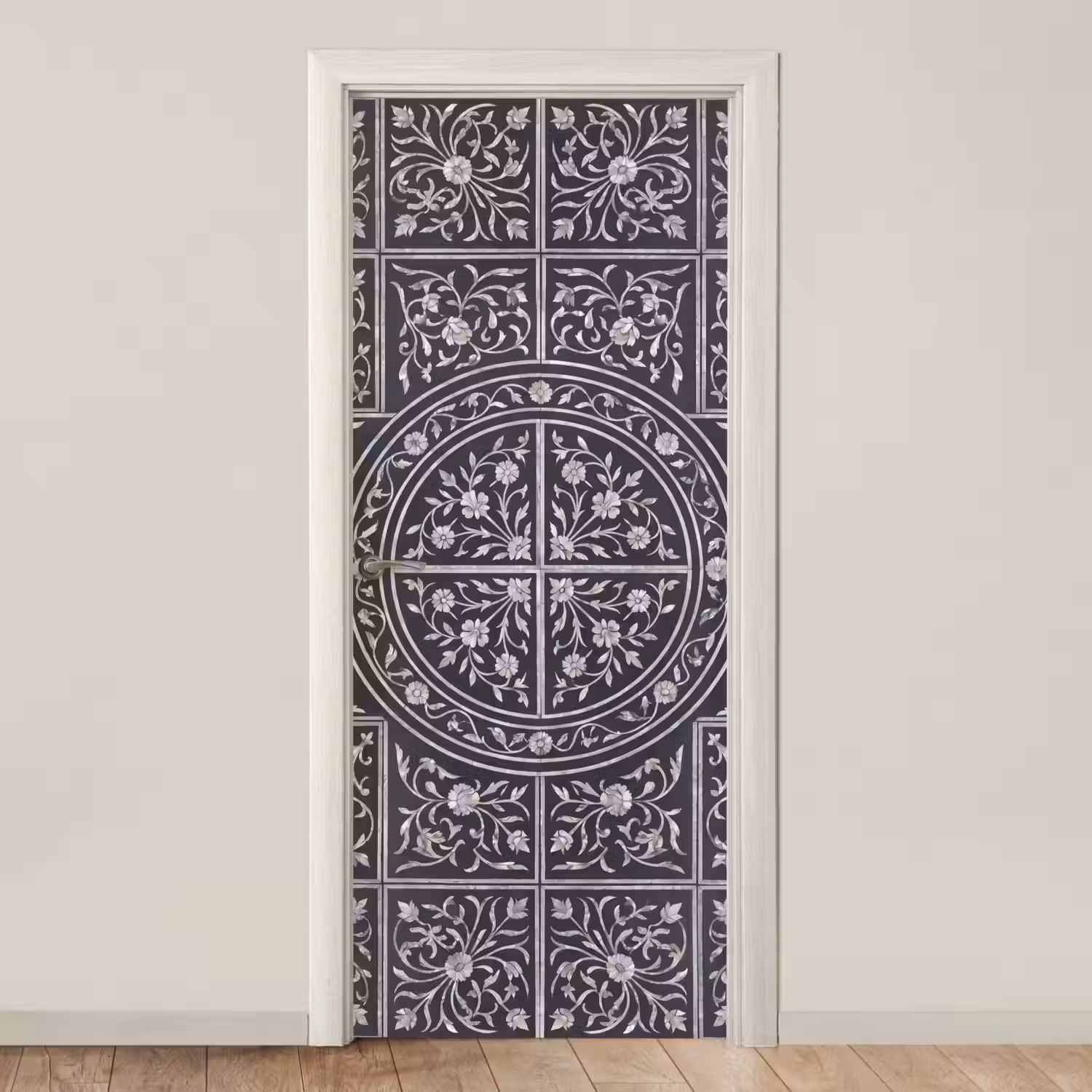 Patroon - Bloemmotief - Decoratie - Klassiek - Zwart deurposter klein -3d_beige