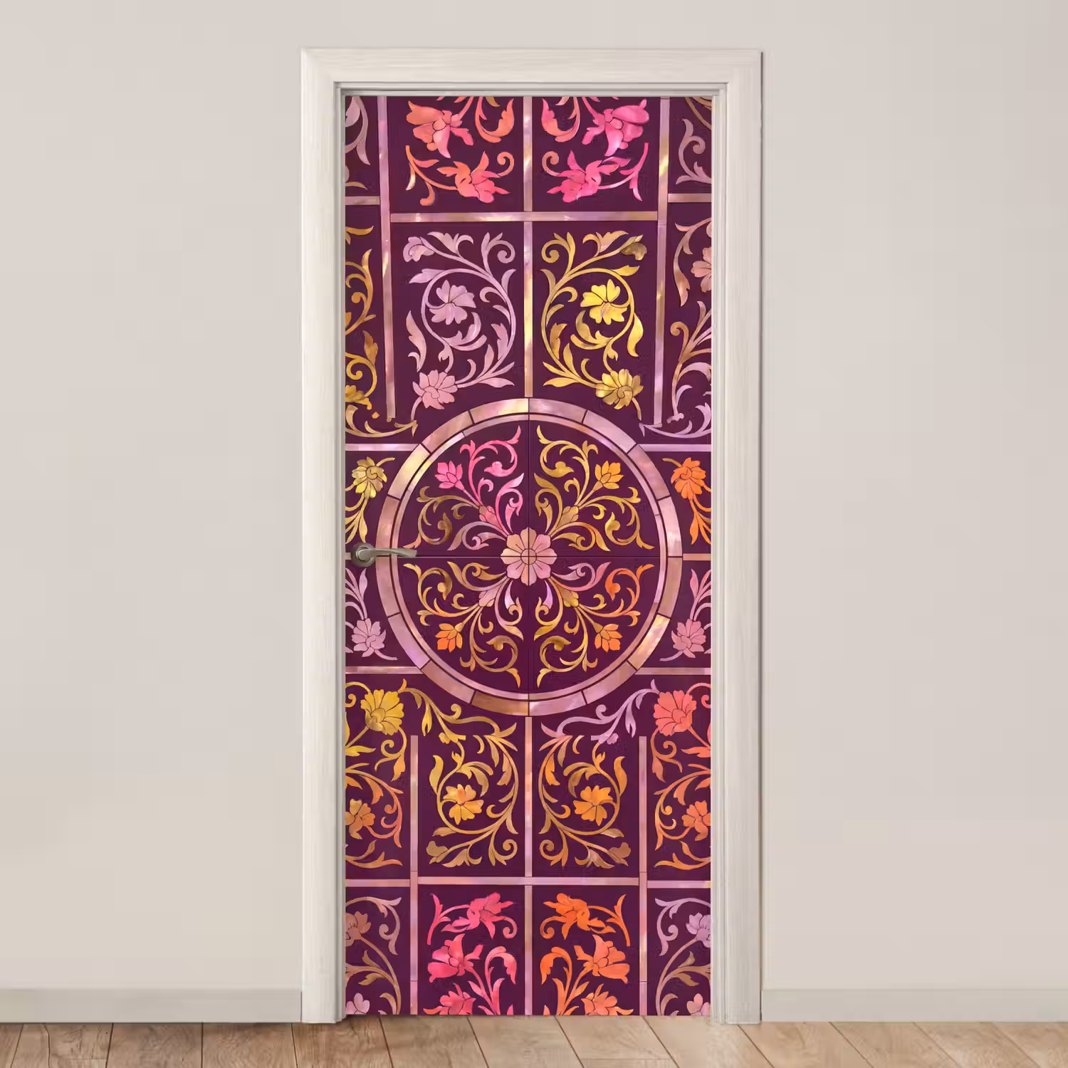 Patroon - Floraal - Oosters - Paars - Goud deurposter klein -3d_beige