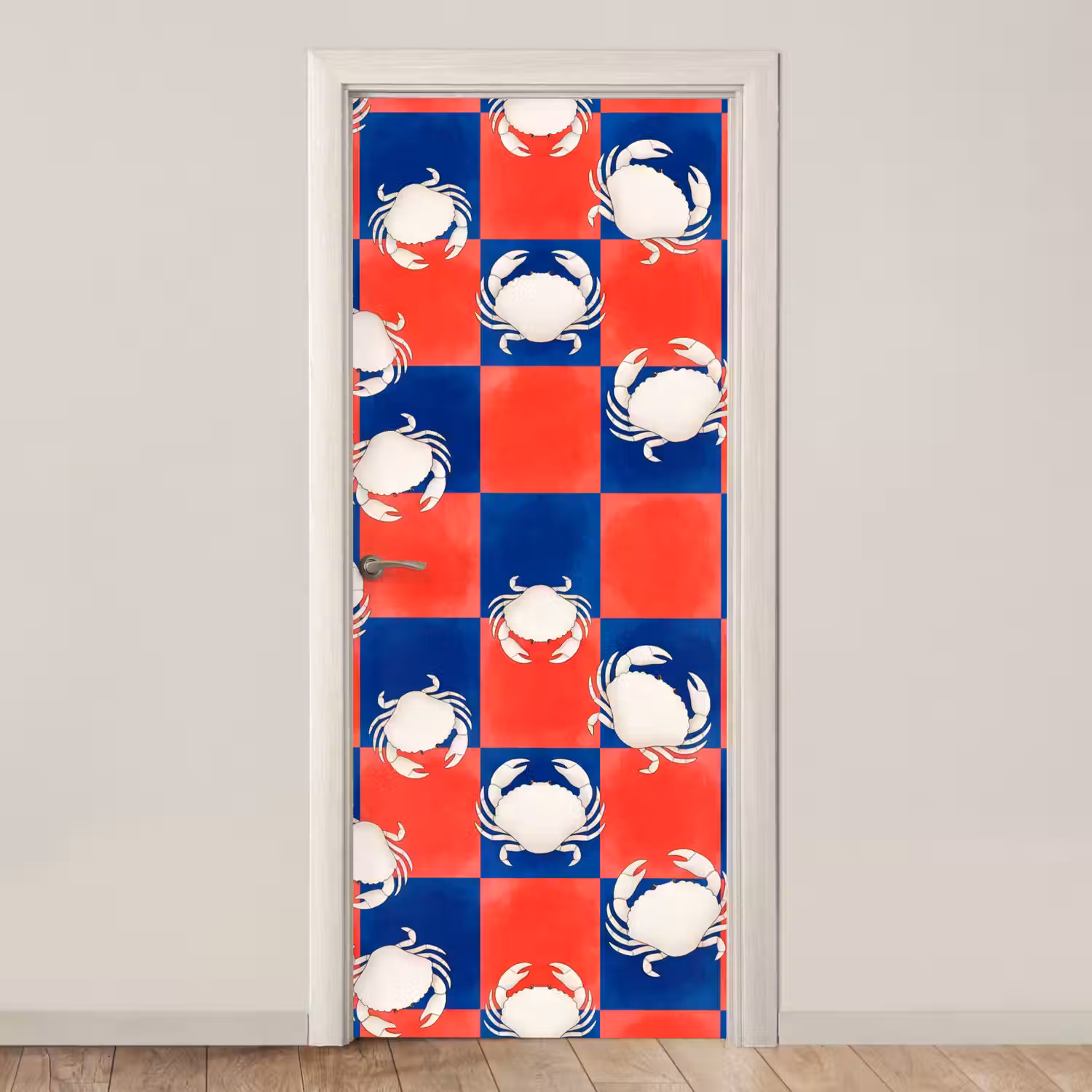 Patroon - Zeeleven - Rood - Blauw - Abstract deurposter klein -3d_beige