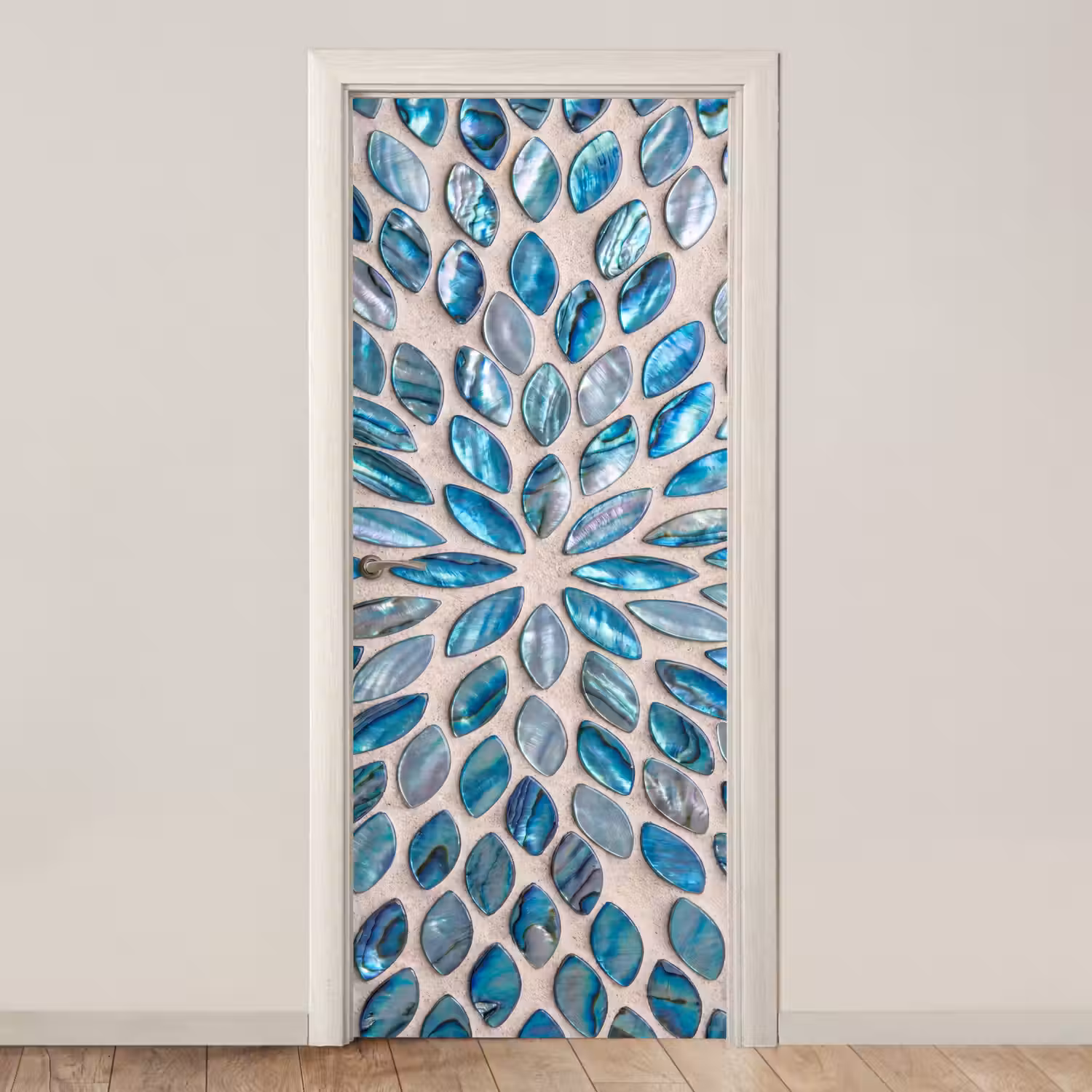 Patroon - Glans - Abstract - Blauw - Decoratie deurposter klein -3d_beige
