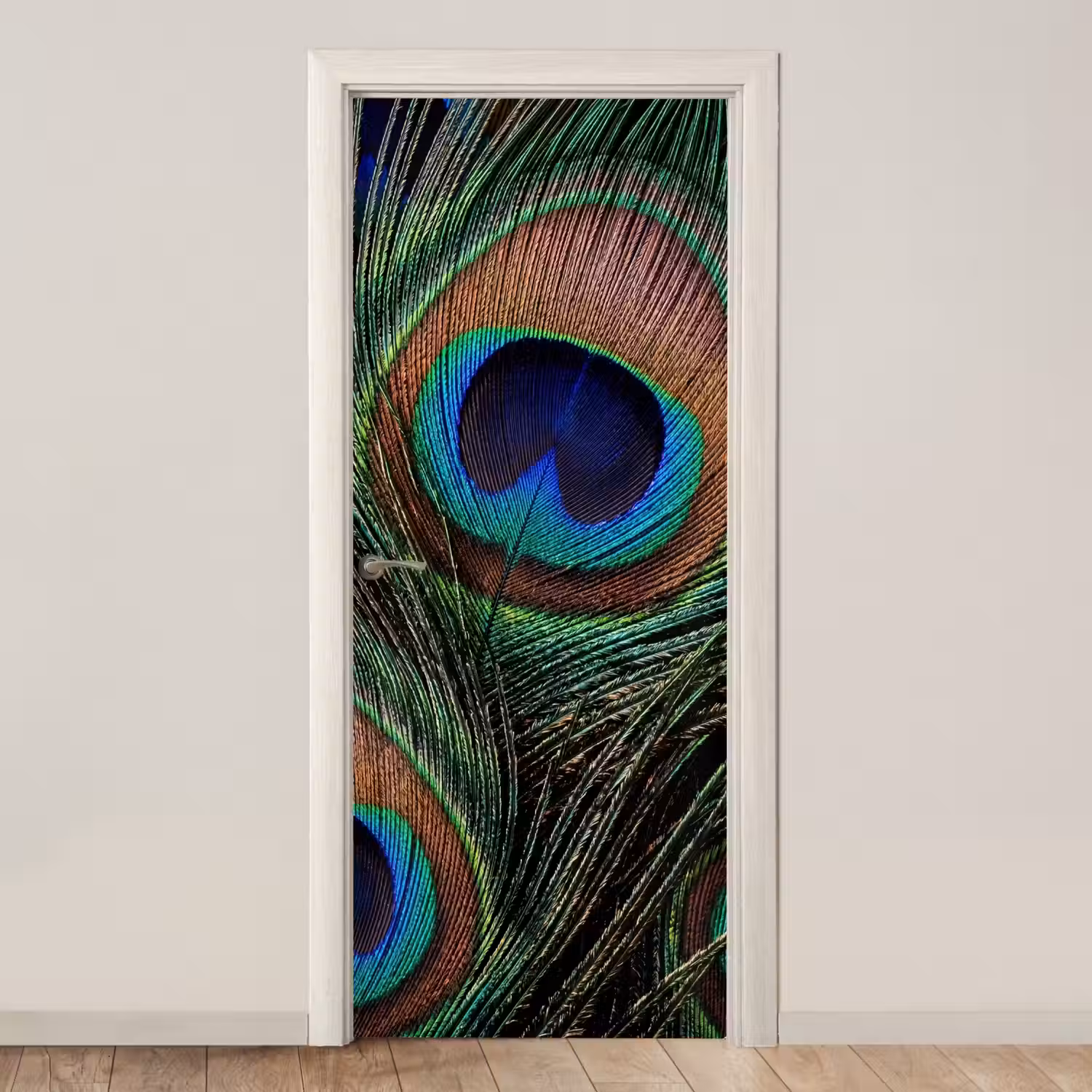 Pauwenveren - Klassiek - Groen deurposter klein -3d_beige