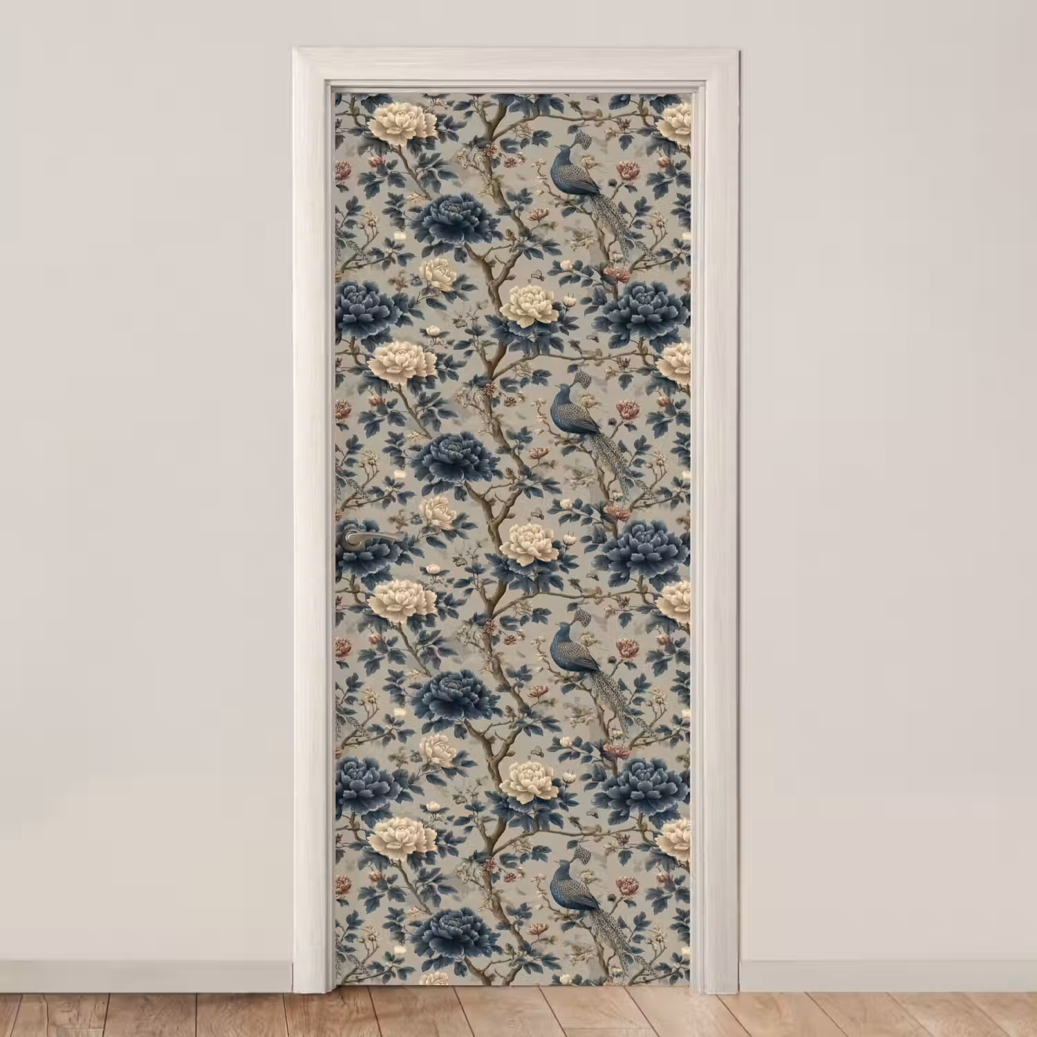 Pauw - Bloemen - Blauw deurposter klein 289 -3d_beige
