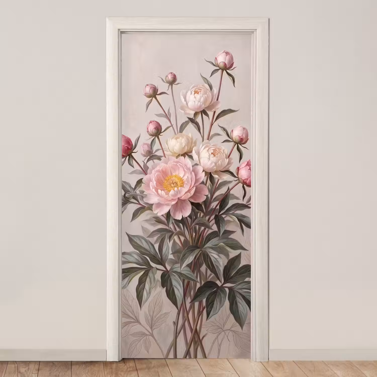 Pioenrozen - Boeket - Roze deurposter klein -3d_beige