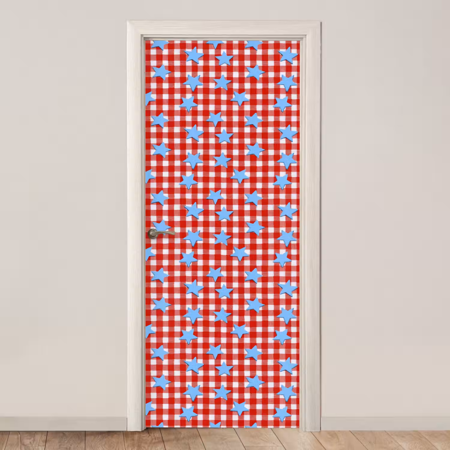 Ruit - Sterren - Rood deurposter klein 289 -3d_beige