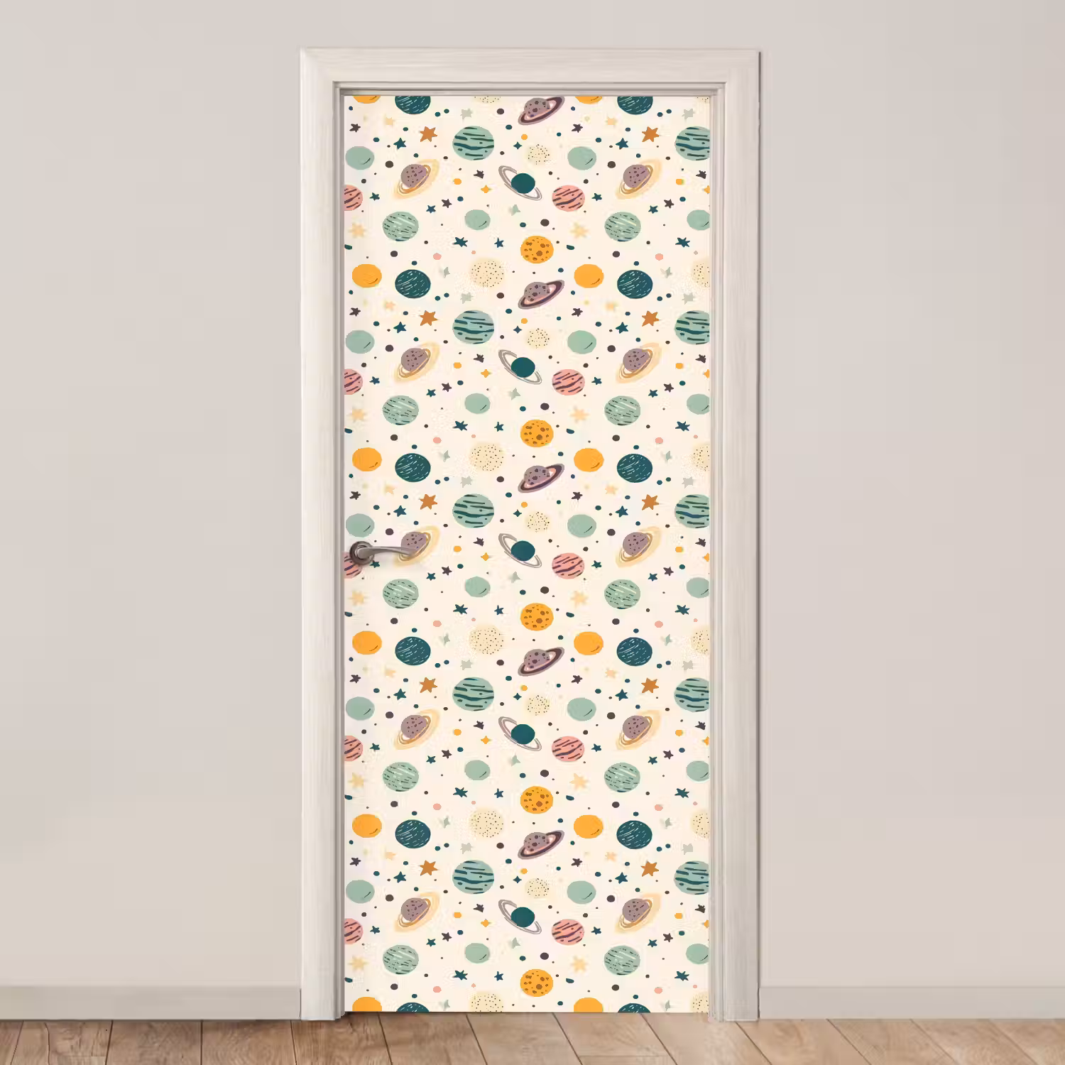 Planeten - Retro - Kleurrijk deurposter klein 289 -3d_beige
