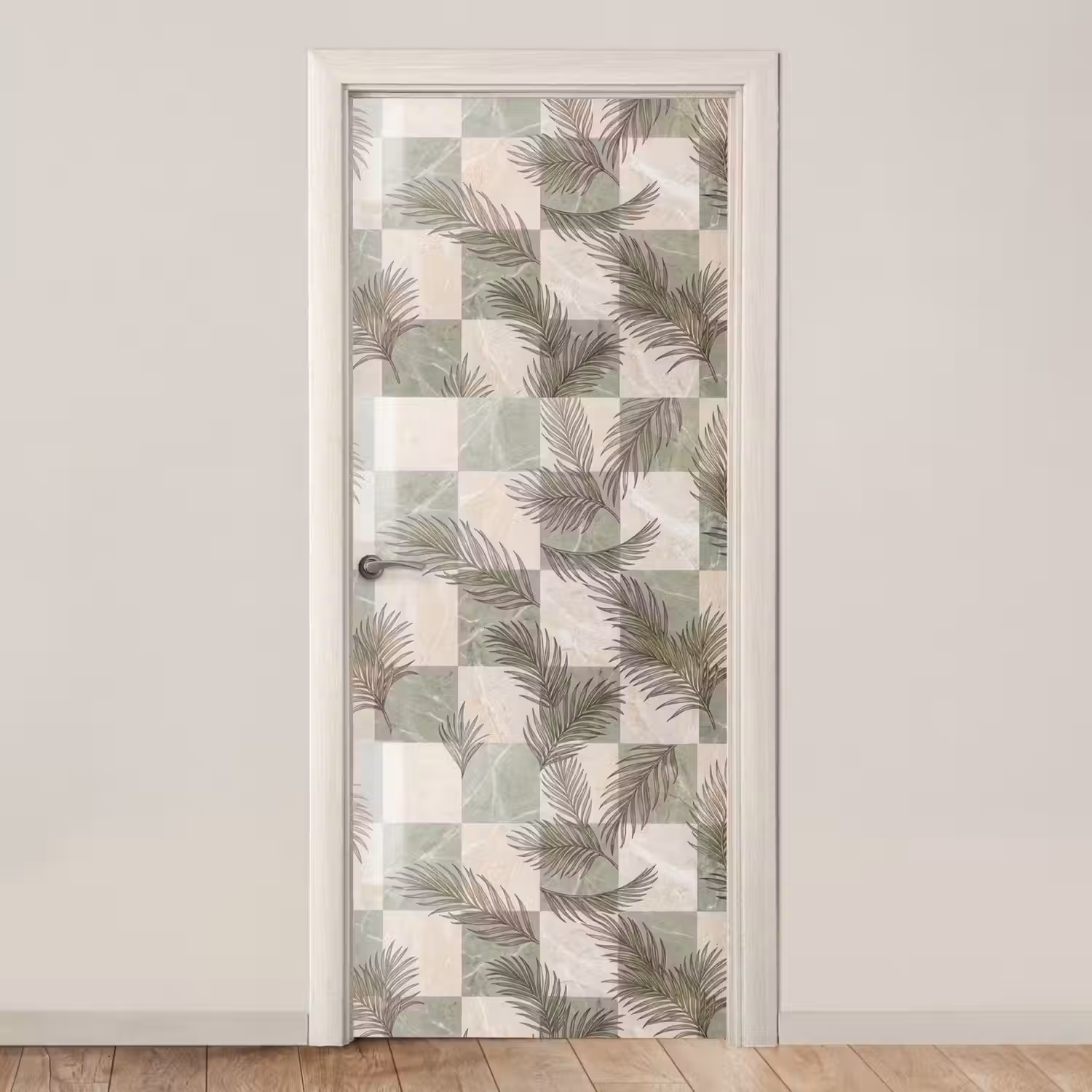 Planten - Bladeren - Marmer - Modern - Groen deurposter klein -3d_beige