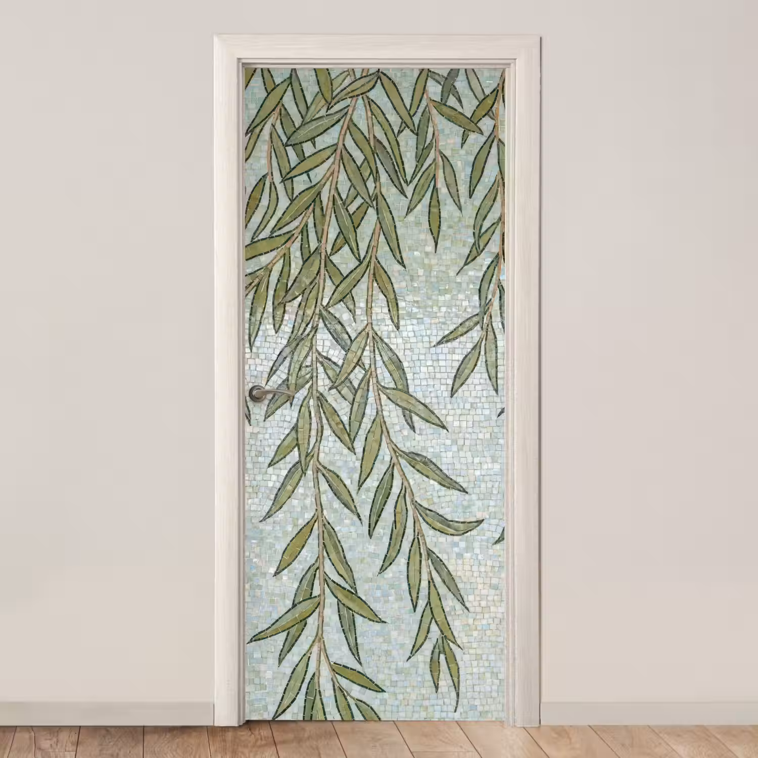 Planten - Mozaïek - Patroon - Groen - Blauw deurposter klein -3d_beige