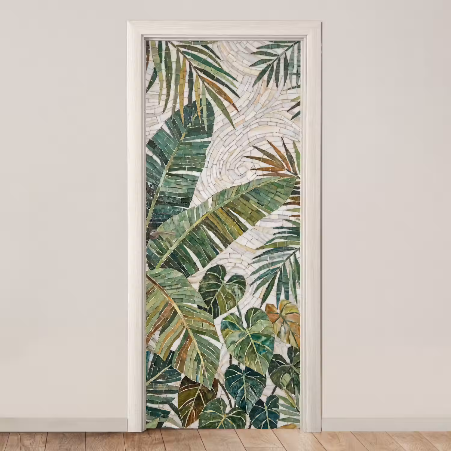 Planten - Tropisch - Mozaïek - Natuur - Groen deurposter klein -3d_beige
