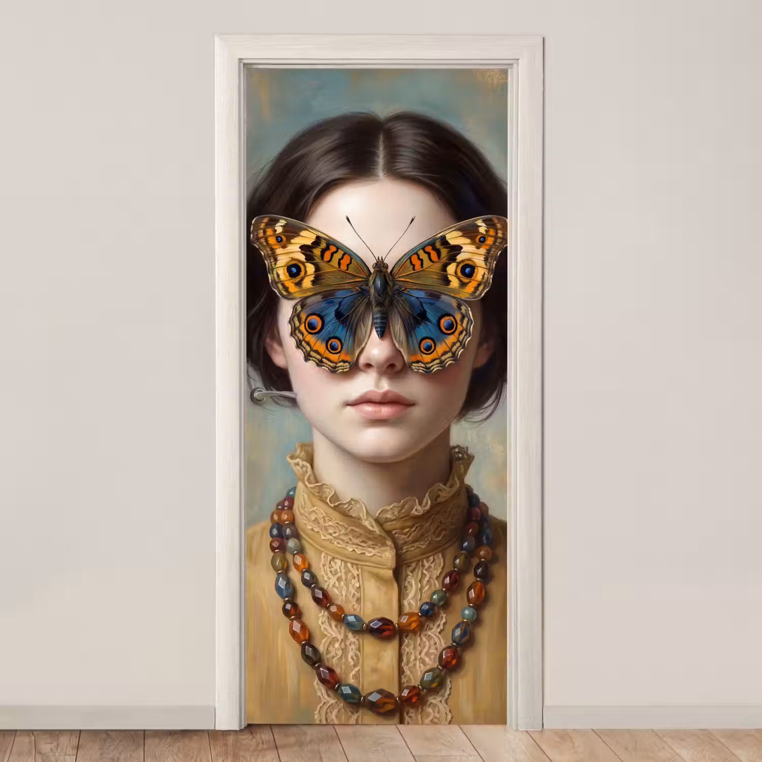 Portret - Vlinder - Kleurrijk deurposter klein -3d_beige