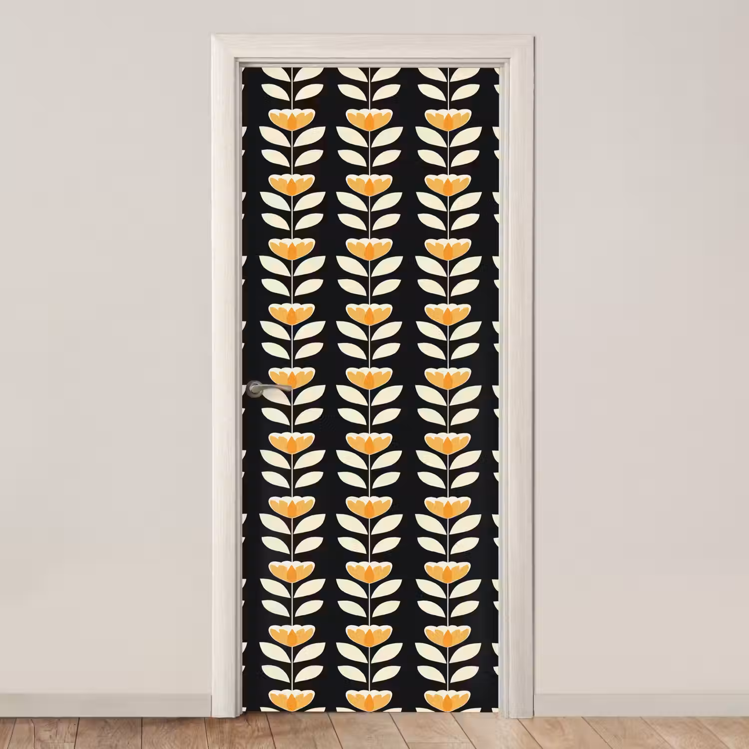Retro - Bloem - Zwart - Okergeel deurposter klein 289 -3d_beige