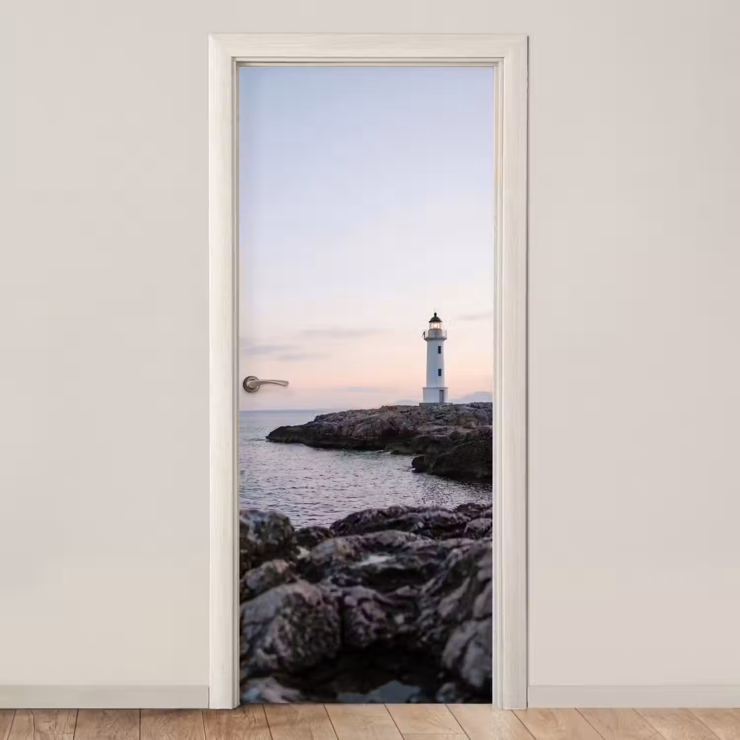 Rotsen - Vuurtoren - Wit deurposter klein -3d_beige