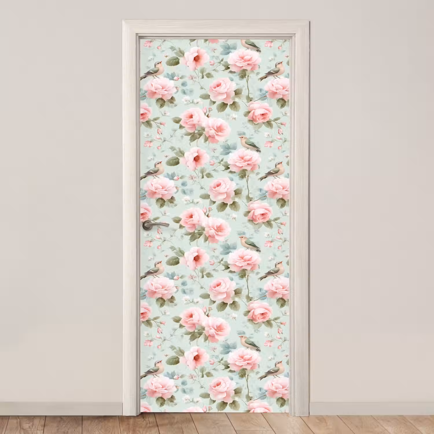 Rozen - Vogels - Pastel - Kleurrijk deurposter klein 289 -3d_beige