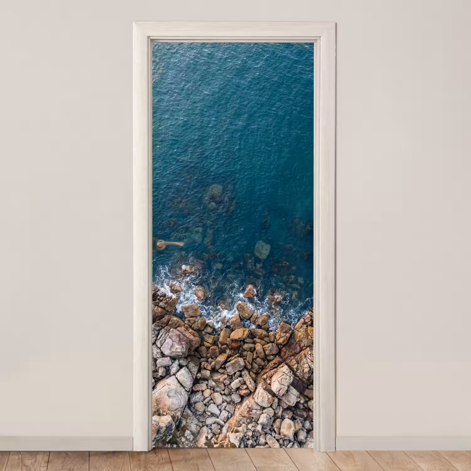 Zee - Kustlijn - Natuur - Abstract - Blauw deurposter klein -3d_beige