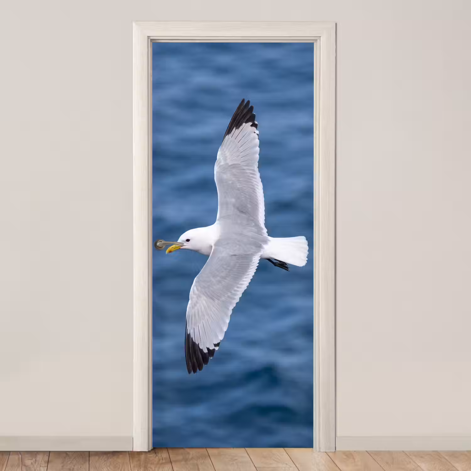 Zeemeeuw - Oceaan - Blauw deurposter klein -3d_beige