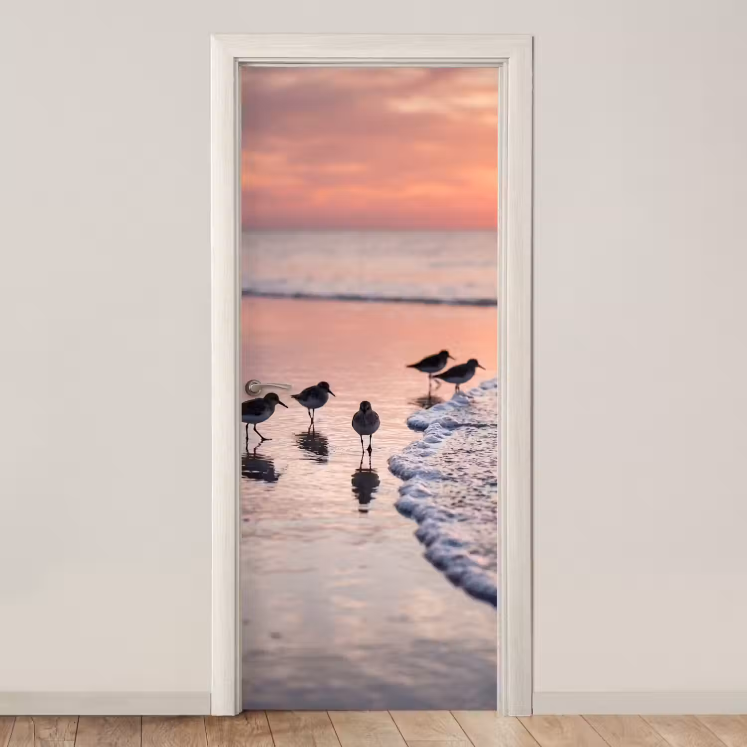 Meeuwen - Strand - Zee - Roze deurposter klein -3d_beige