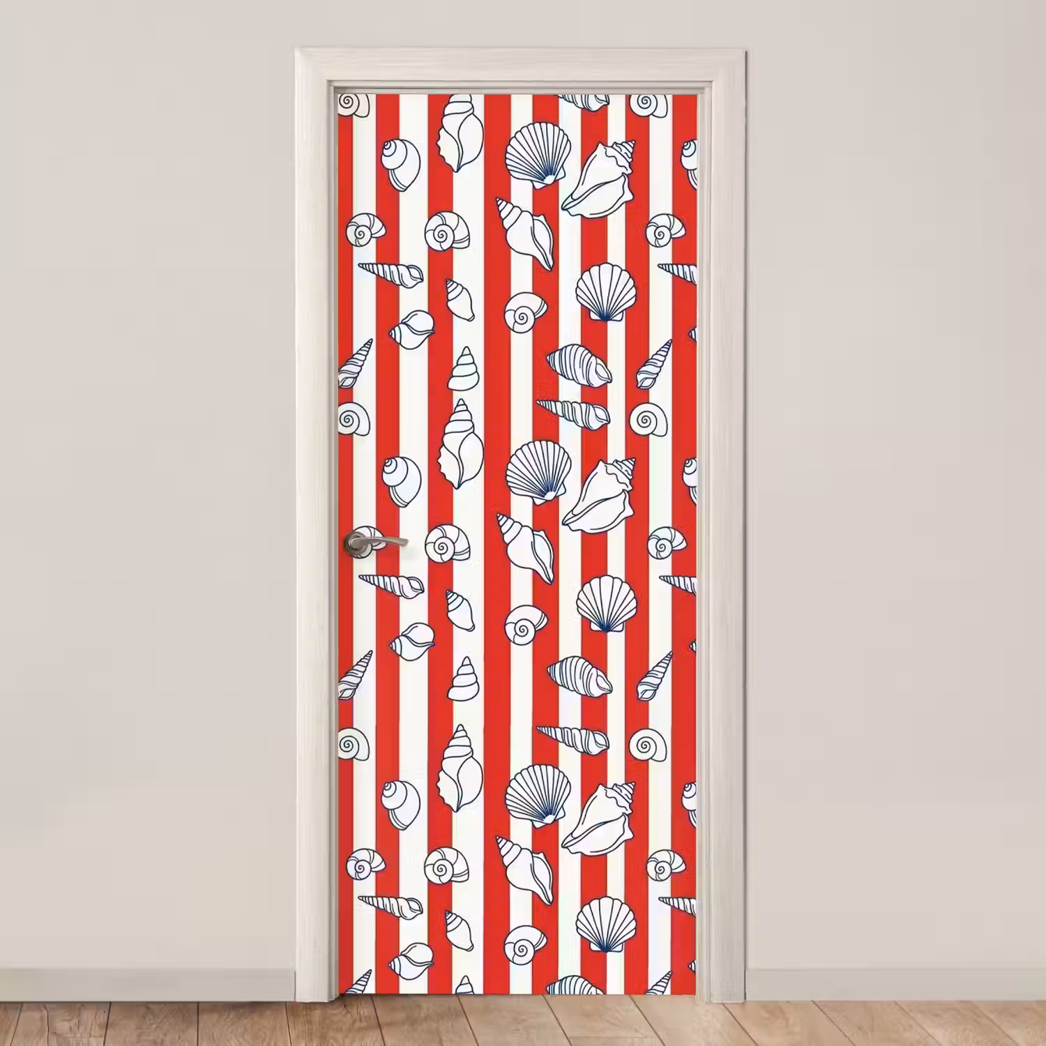 Schelp - Zeedieren - Zomer - Illustratie - Rood - Blauw deurposter klein -3d_beige